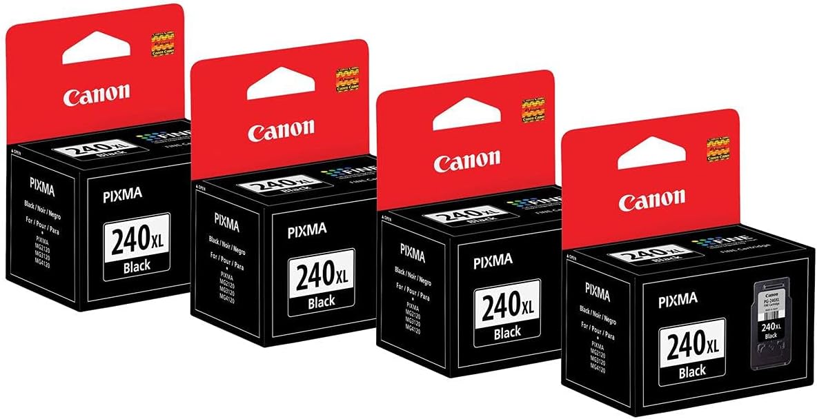 Canon 4 Pack PG-240XL Black Ink Cartridge for Select PIXMA MG, MX, TS Series Printers - 11 ml