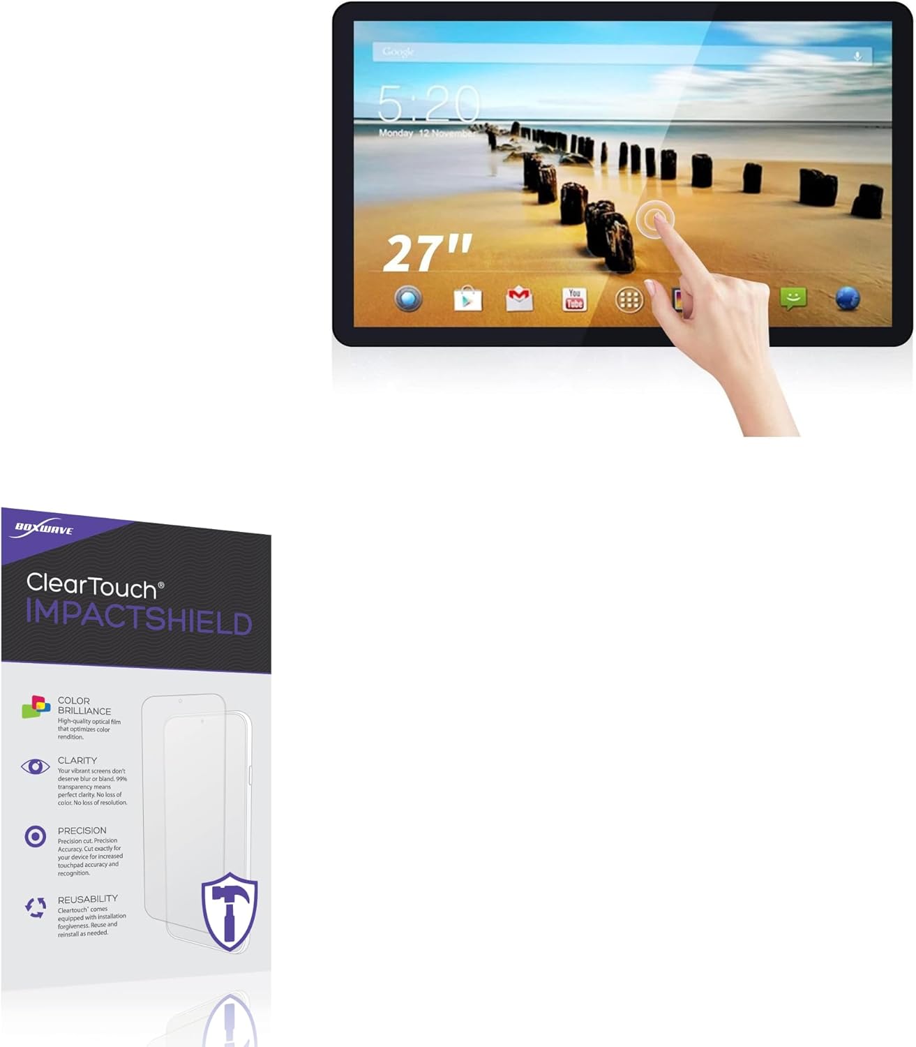 BoxWave Screen Protector Compatible with TouchWo TWTD270B - ClearTouch ImpactShield (2-Pack), Impenetrable Screen Protector Flexible Film