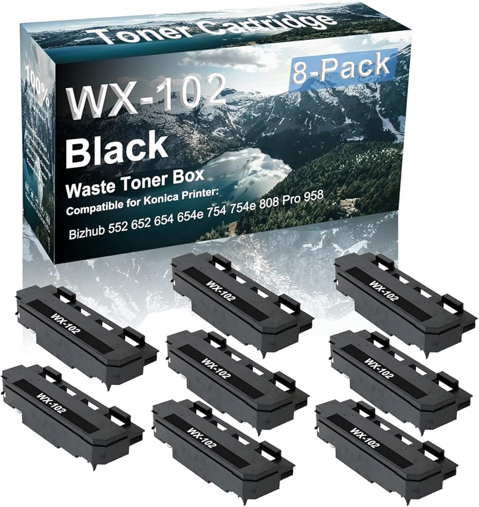 Credibility Store 8-Pack Compatible High Capacity 552 652 654 654e 754 754e 808 Pro 958 Printer Waste Toner Cartridge Replacement for Konica Minolta WX-102 WX102 Printer Cartridge (Black)
