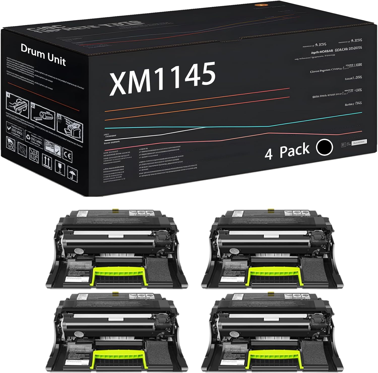 UVUMB Compatible with Lexmark XM1145 Drum Unit Work for Lexmark M1145 M3150 XM1145 XM3150 Printers, with Chip, High Yield 70000 Pages, High-Definition Printing (4 Pack Black)