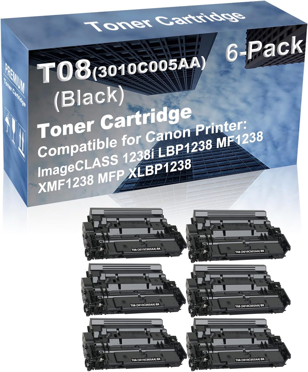 6-Pack Compatible High Capacity T08 (3010C005AA) Printer Cartridge use for Canon ImageCLASS 1238i LBP1238 MF1238 XMF1238 MFP XLBP1238 Printer (Black)