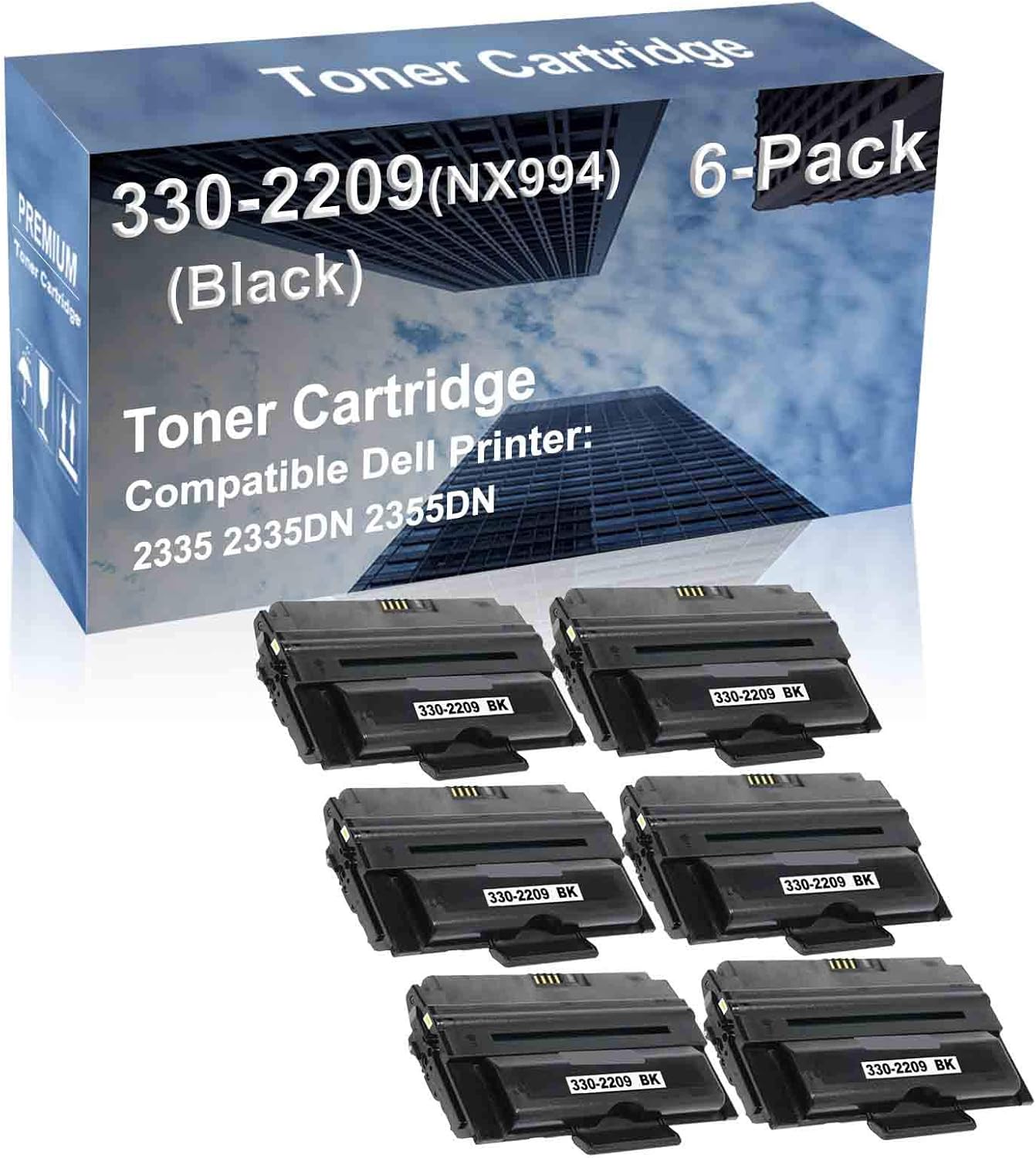 6-Pack Compatible High Capacity 330-2209 NX994 Printer Cartridge use for Dell 2335 2335DN 2355DN Printer (Black)