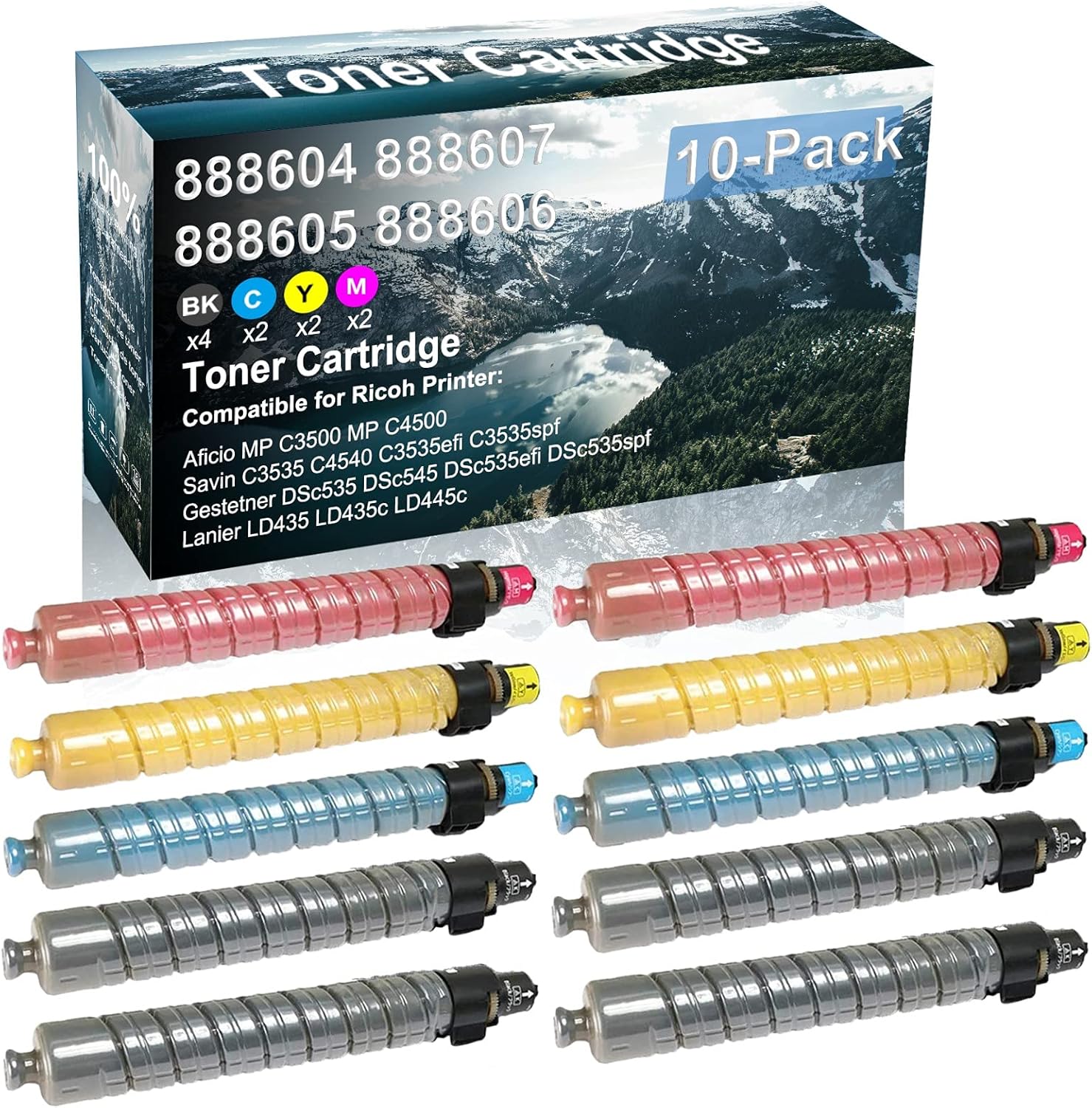 Credibility Store 10 Pack (BK+C+Y+M) Compatible 888604 888607 888605 888606 Laser Printer Cartridge High Yield Use for Ricoh Aficio MP C3500 MP C4500 Printer
