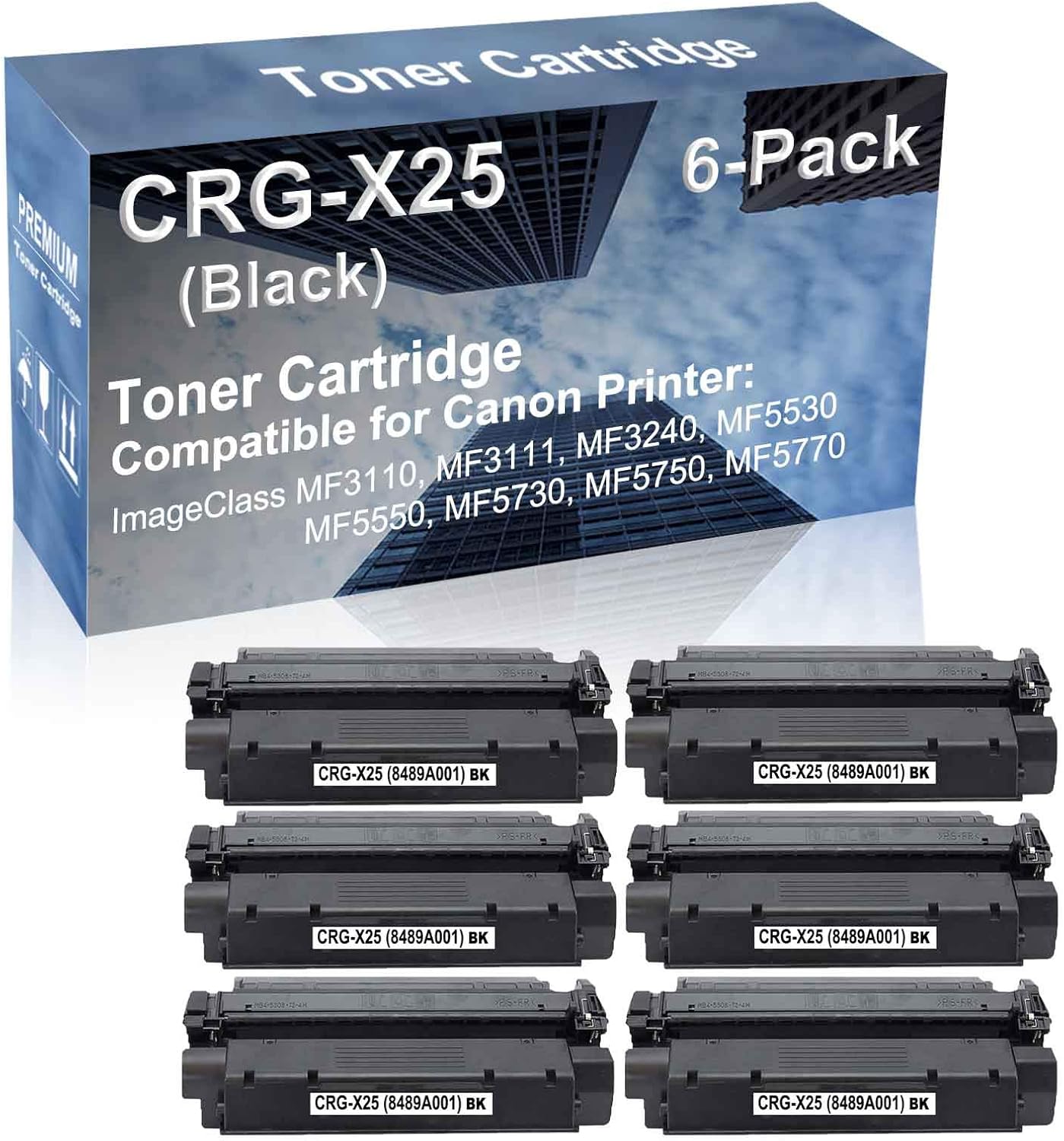 6-Pack Compatible High Capacity CRG-X25 (8489A001) Printer Cartridge use for Canon ImageClass MF5530, MF5550, MF5730 Printer (Black)