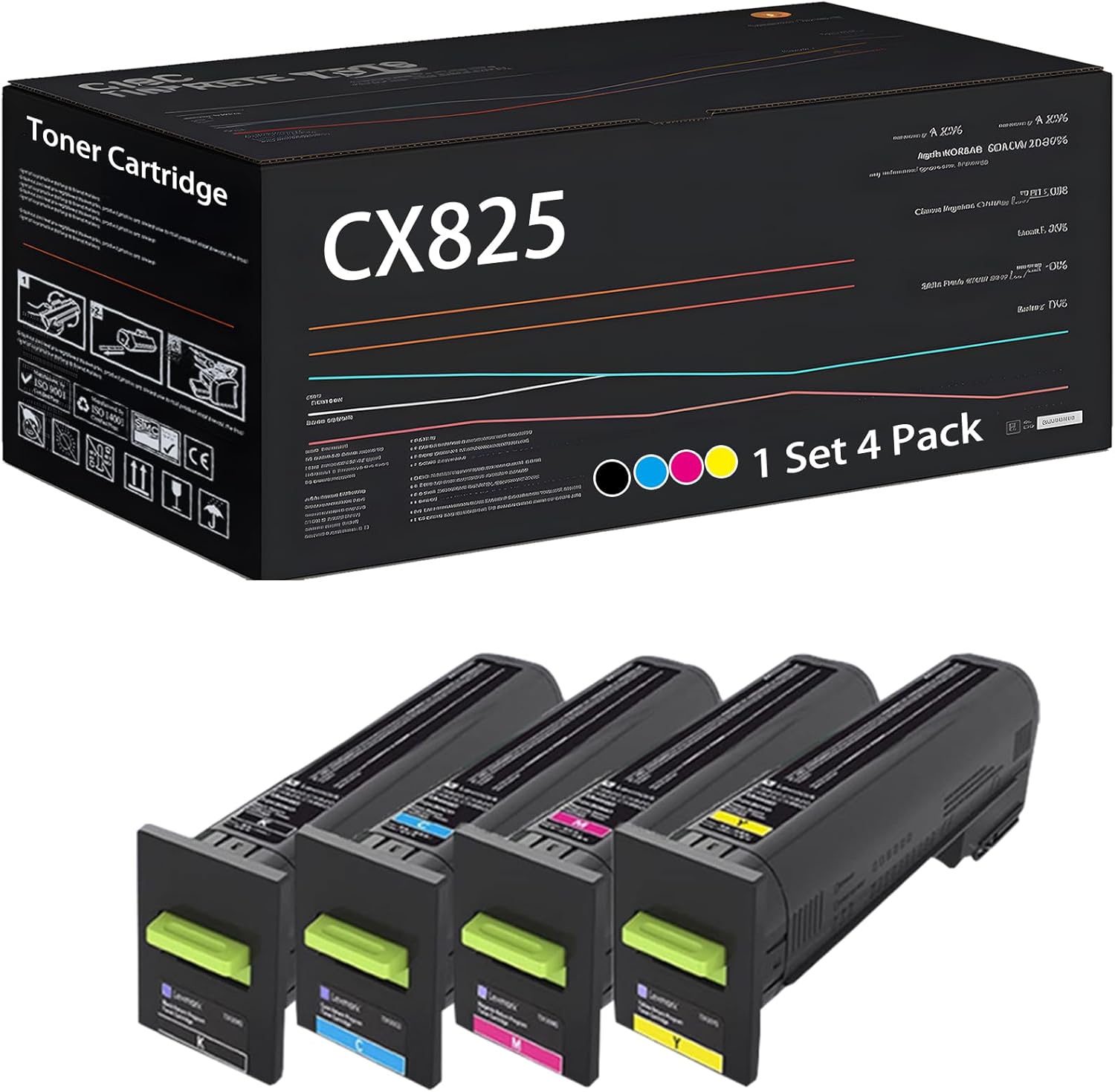 Compatible for Lexmark CX825 Toner Cartridge Work for Lexmark CX825de CX825dte CX825dtfe CX860de CX860dte CX860dtfe Printers, with Chip, High Yield 8000 Pages, High-Definition Printing (Multicolor)