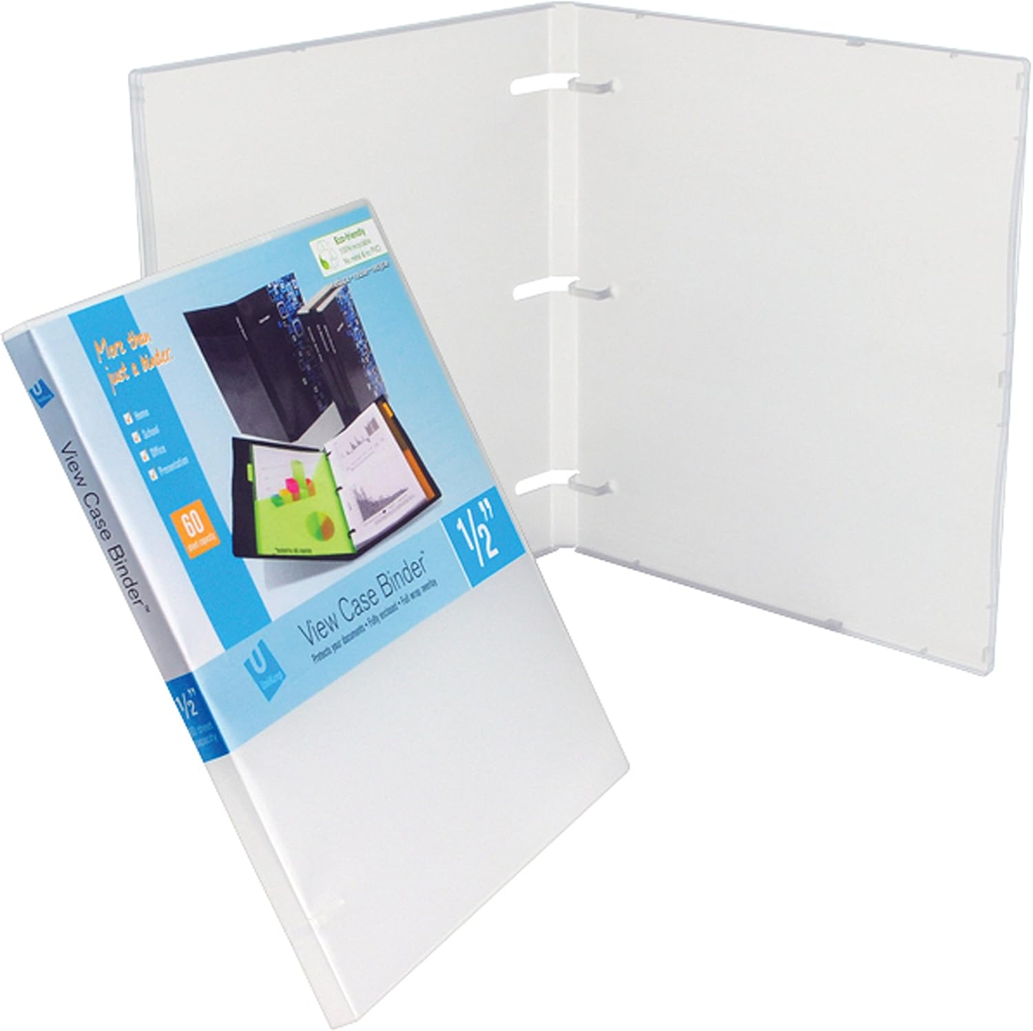 UniKeep 3 Ring View Binder - Binder Case is Fully Enclosed - Available in White, Clear, or Black and in Various Spine Widths (Full Box Qty, Clear, 0.5 Inch)
