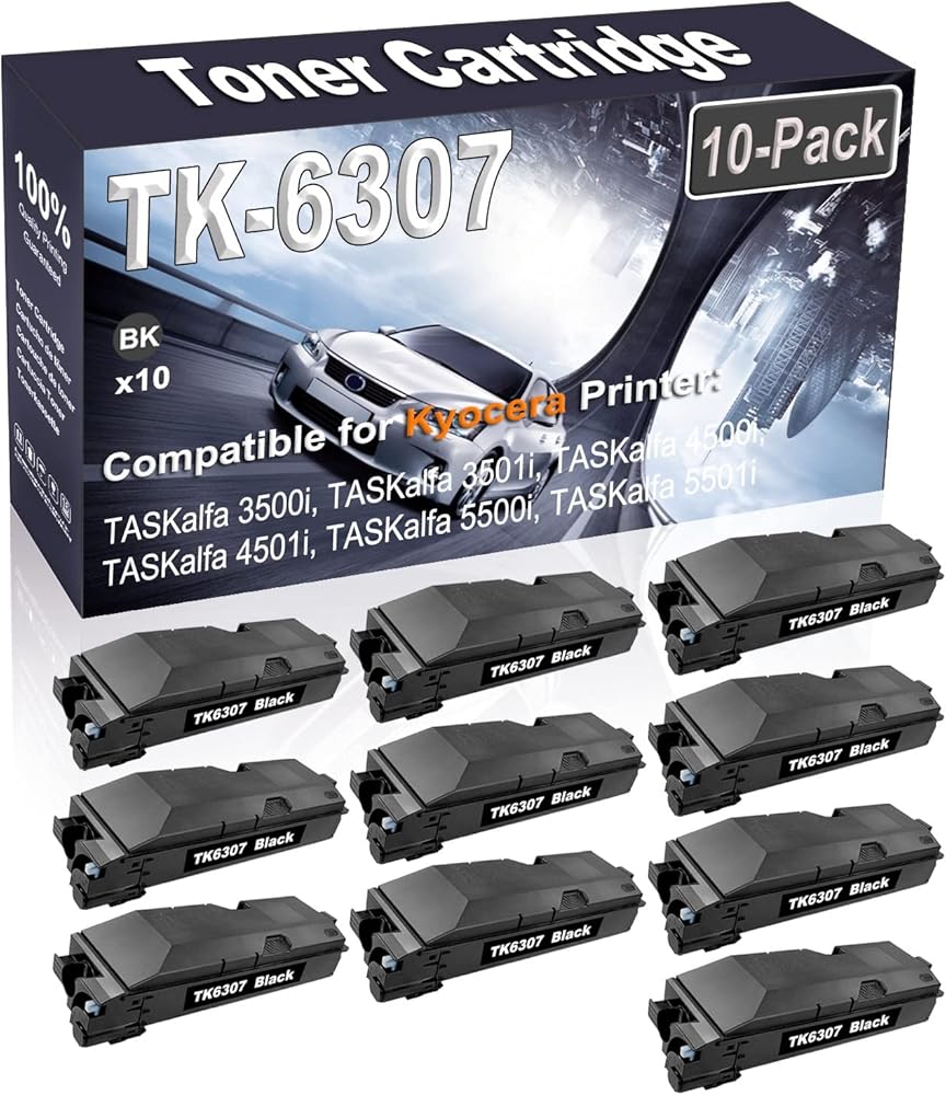 Kolasels 10-Pack (Black) Compatible TASKalfa 3500i 3501i 4500i 4501i 5500i 5501i Laser Printer Cartridge (High Capacity) Replacement for Kyocera TK6307 TK-6307 | TK-6307K 1T02LH0US0 Printer Cartridge