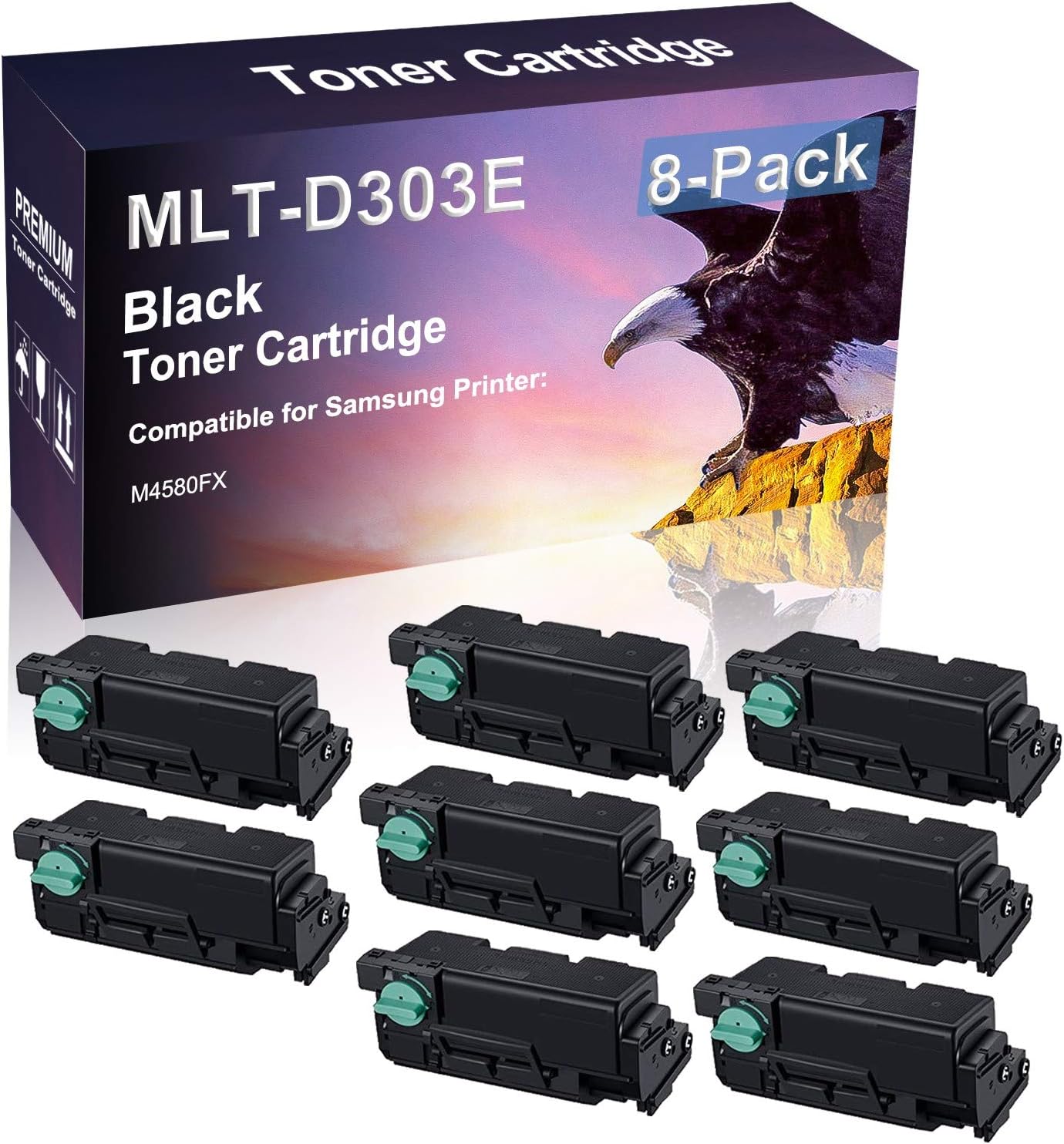 8 Pack (Black) Compatible Laser Printer Cartridge (High Yield) Replacement for Samsung D303E MLT-D303E Imaging Cartridge use for Samsung M4580FX Printer
