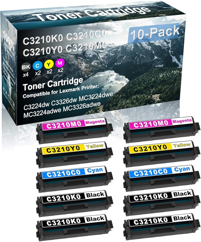 Credibility Store 10 Pack (BK+C+Y+M) Compatible C3210K0 C3210C0 C3210Y0 C3210M0 Laser Printer Toner Cartridge High Yield Use for C3224dw C3326dw MC3224dwe MC3224adwe MC3326adwe Printer