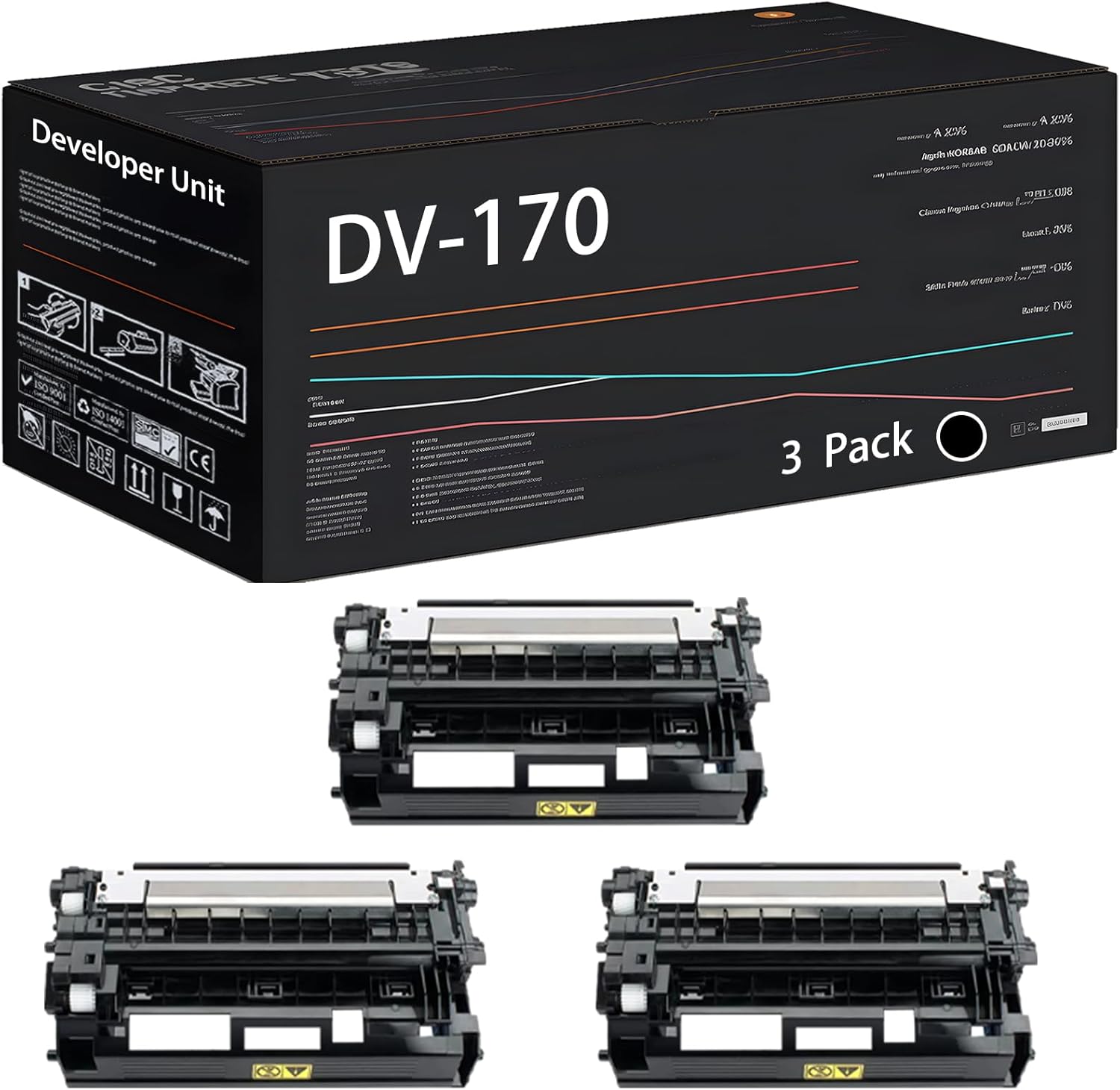 UVUMB Compatible with Kyocera DV-170 Developer Unit Work for Kyocera ECOSYS M2535dn M2035dn FS-1035MFP FS-1135MFP Printers, with Chip, High Yield 200000 Pages, High-Definition Printing (3 Pack Black)