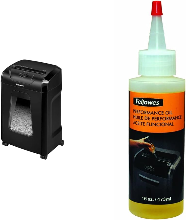 Fellowes 12C15 12 Sheet Cross-Cut Paper Shredder for Home and Office with Safety Lock & Powershred Performance Shredder Oil, 16 oz. Extended Nozzle Bottle (3525010)