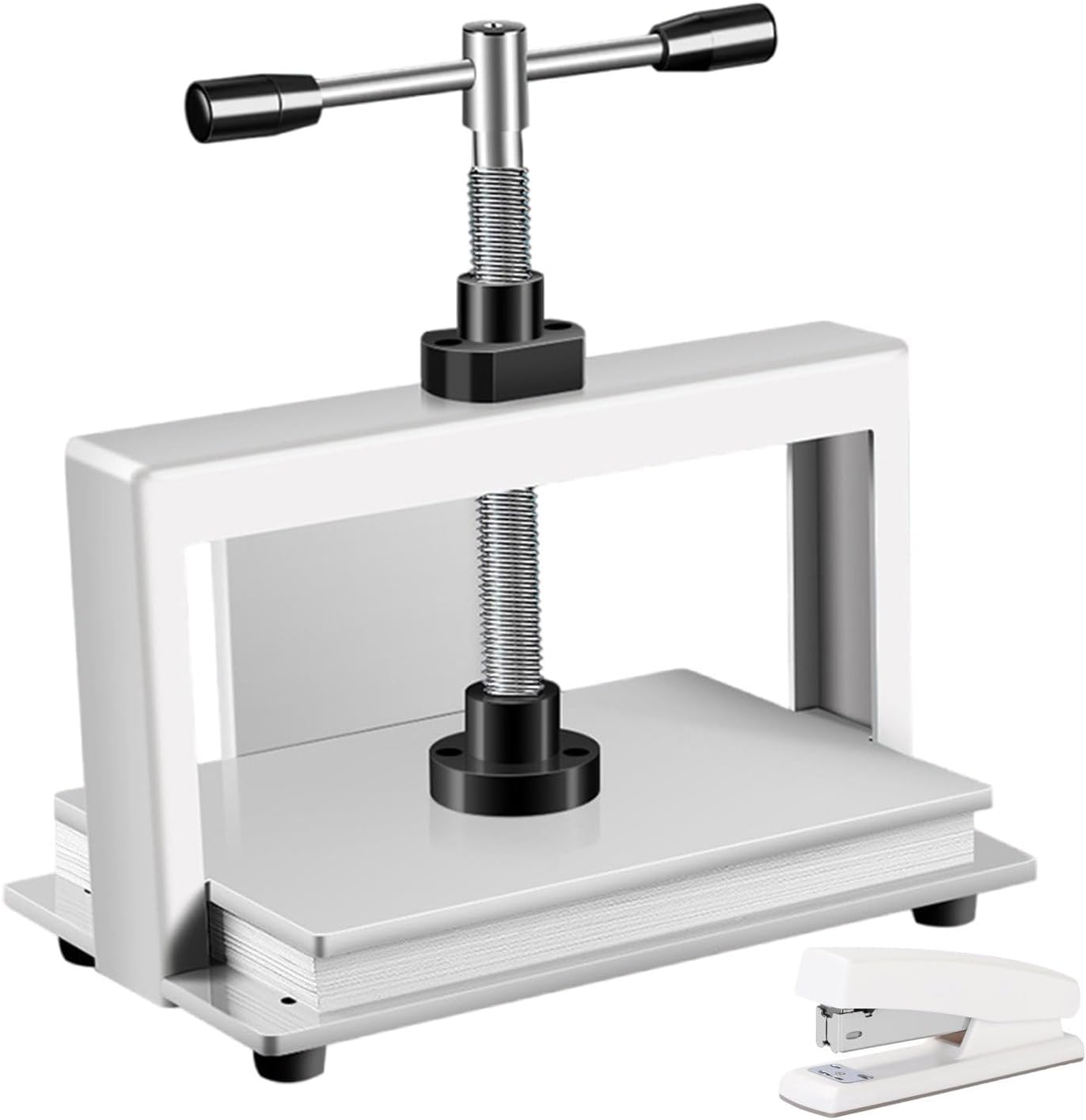 forplubossmmp Stainless Steel Paper Press 350 x 220MM Manual Bookbinding Press Machine/Bill Binding Machine Press with Double Balance Rod Design For Paper Pressing, A4 (with 1 x Stapler)
