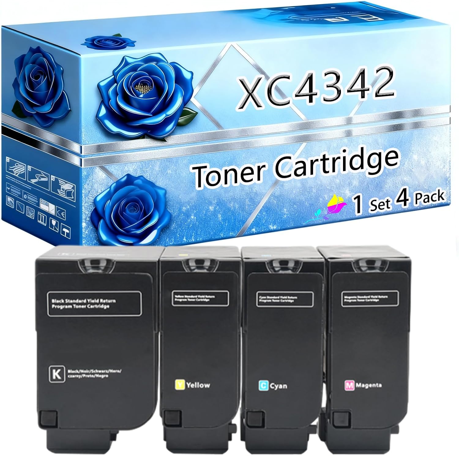 Compatible Toner Cartridge Replacement for Lexmark XC4342 High Yield 35000 Pages XC4352 XC4342 Printers (4-Pack BK/C/M/Y)