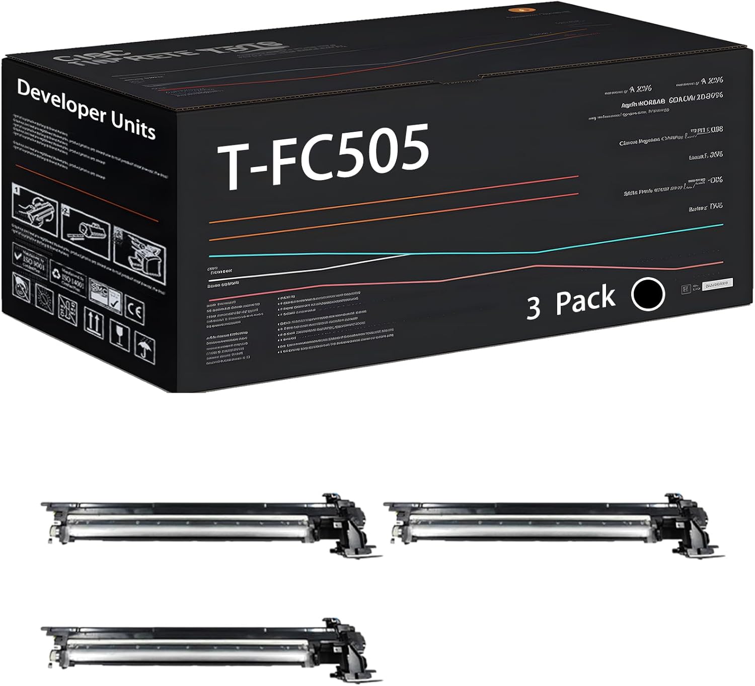 UVUMB Compatible with Toshiba T-FC505 Developer Units Work for Toshiba E-Studio 2000AC 2510AC 2500AC 2020AC Printers, with Chip, High Yield 60000 Pages, High-Definition Printing (3 Pack Black)