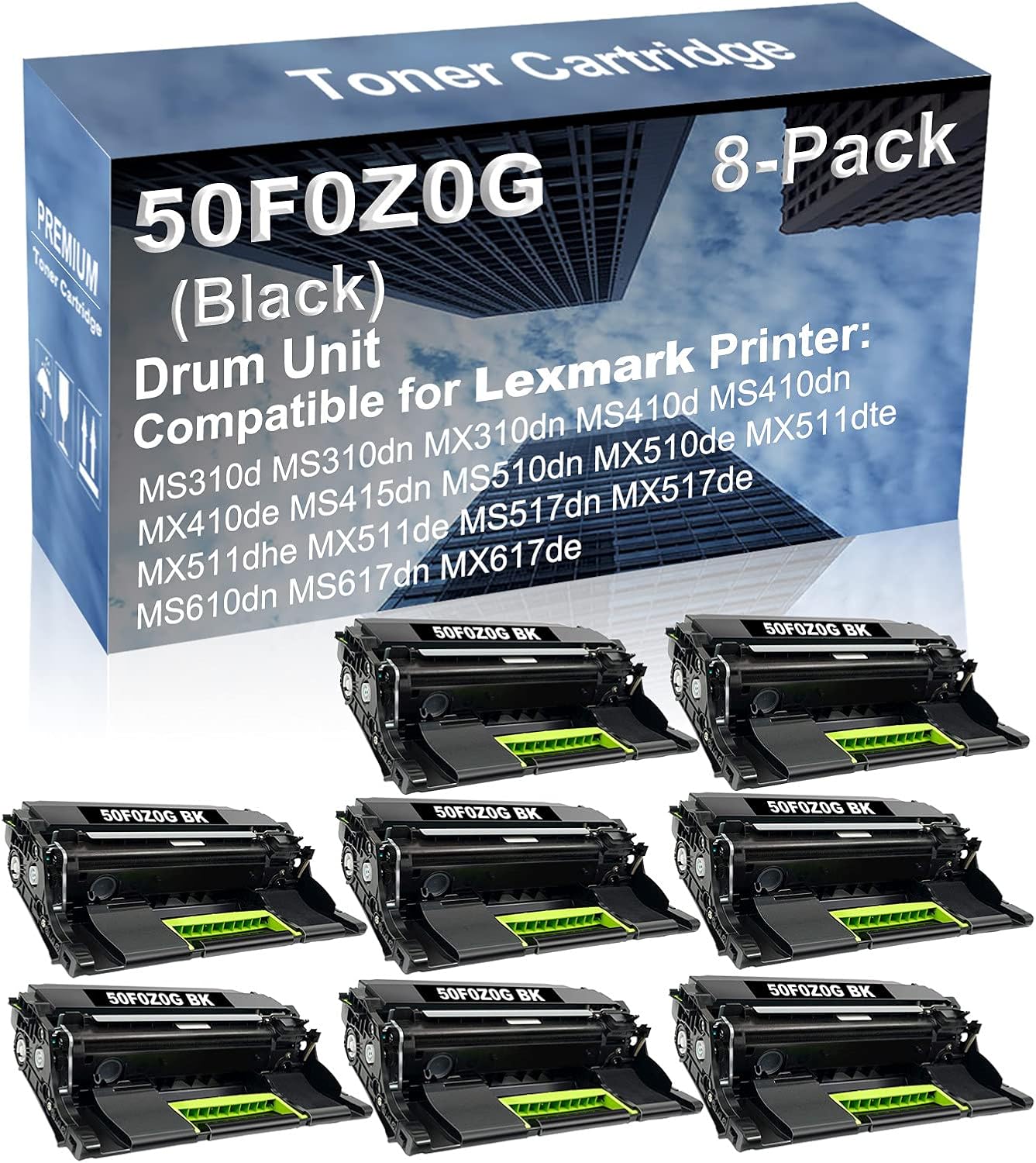 8-Pack Compatible Drum Unit (Black) Replacement for Lexmark 50F0Z0G Drum Kit use for Lexmark MS517dn MX517de MS610dn MS617dn MX617de Printer