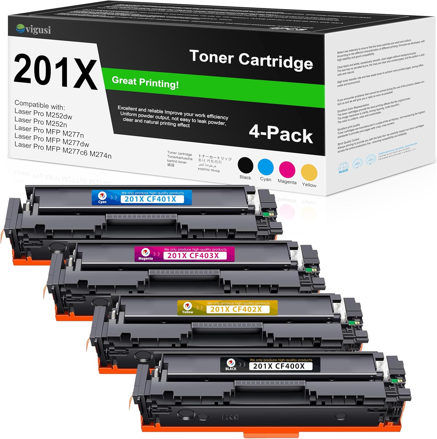 201X Toner Cartridges Replacement Pro MFP M252dw M277dw for HP 201X Toner CF400X CF401X CF402X CF403X Works for M277c6 M277n M277 M252n Printer 4Pack(1BK/1C/1M/1Y)