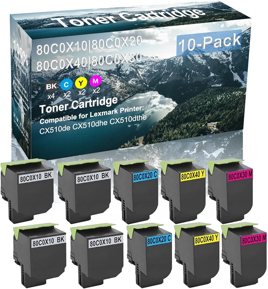 Credibility Store 10 Pack (BK+C+Y+M) Compatible (High Yield) 80C0X10 80C0X20 80C0X40 80C0X30 Toner Cartridge Used for CX510de CX510dhe CX510dthe Printer