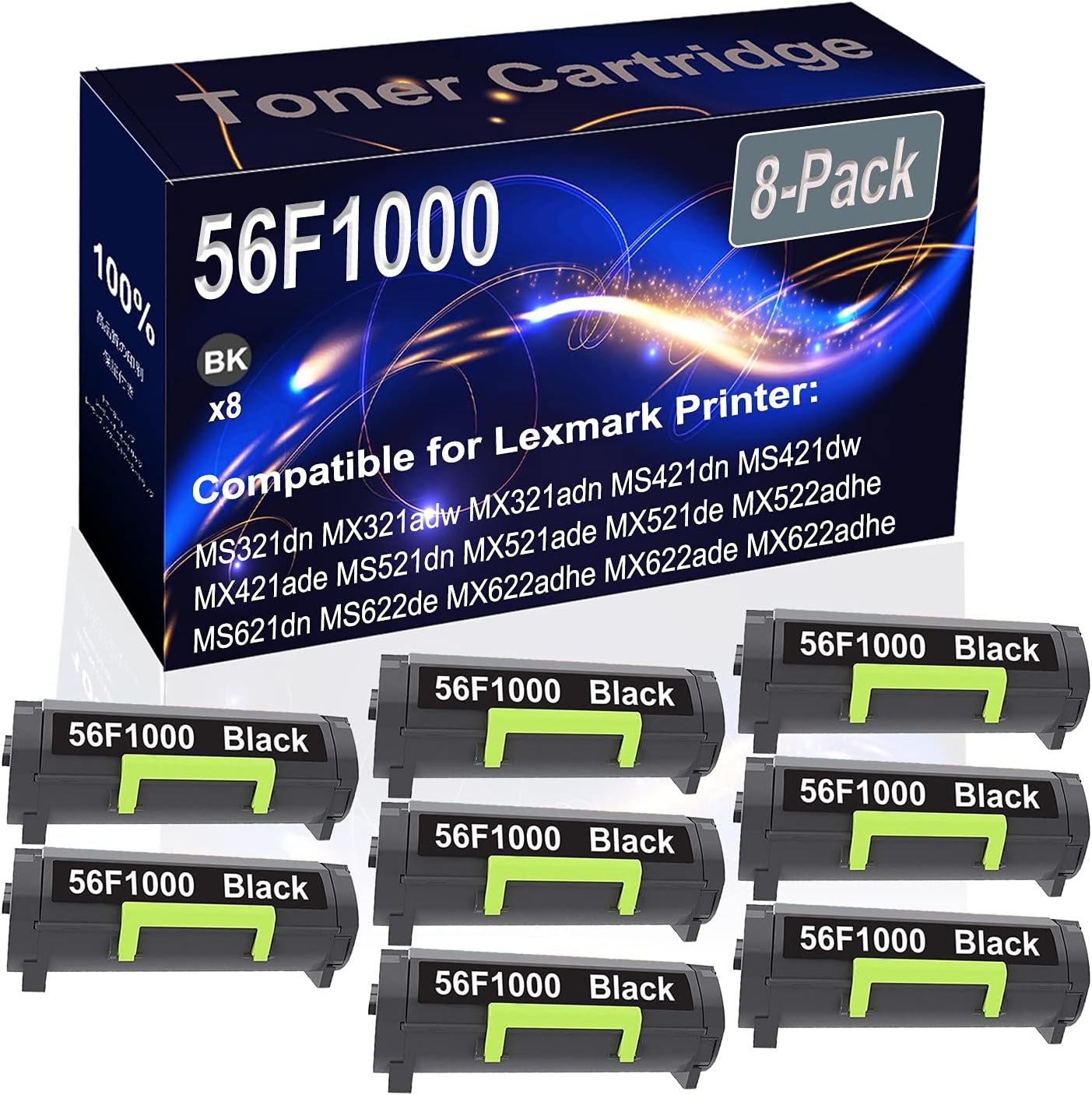 Kolasels 8-Pack (Black) Compatible MS321dn MX321adw MX321adn MS421dn Laser Printer Cartridge (High Capacity) Replacement for 56F1000 Printer Cartridge