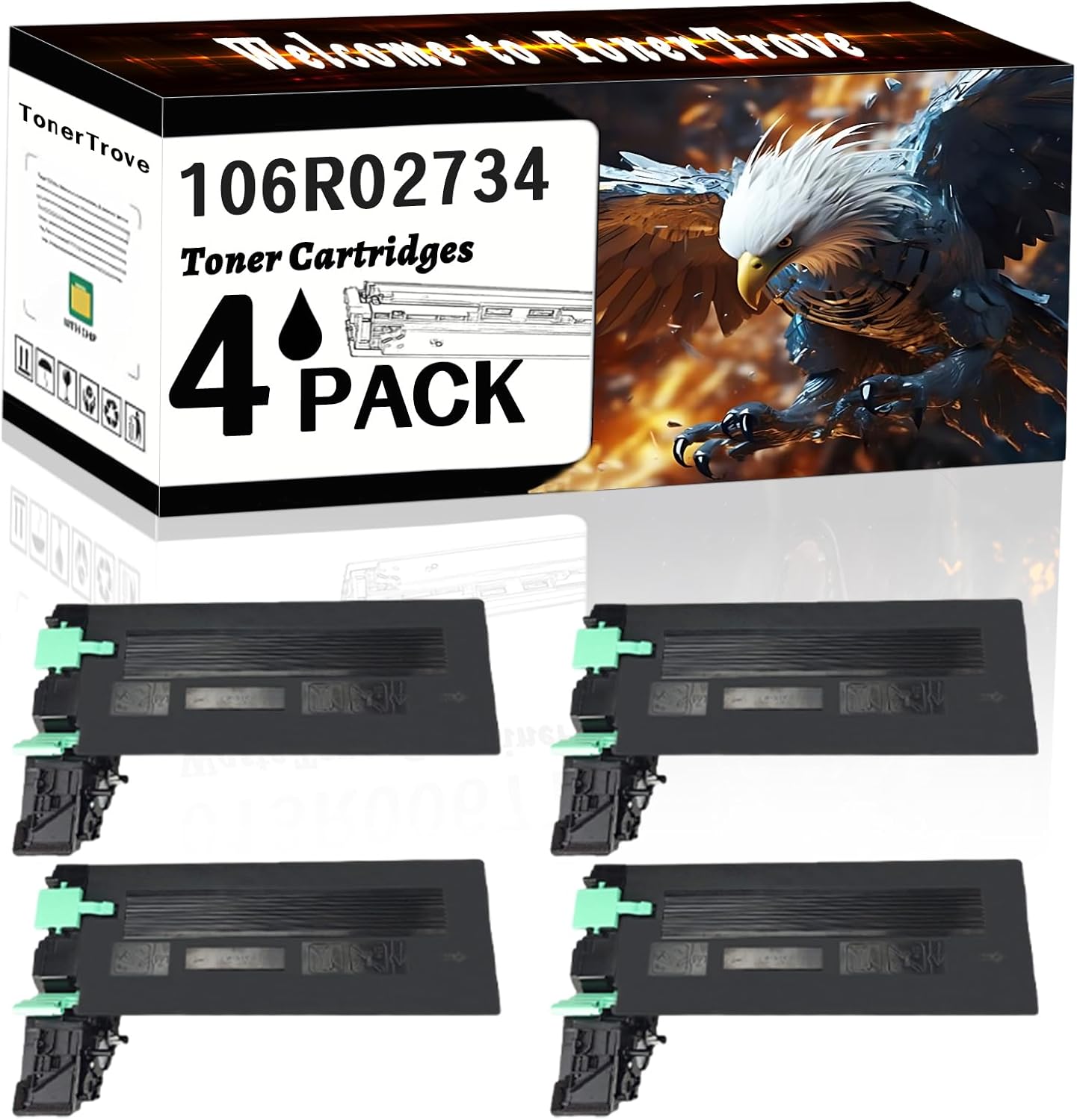 106R02734 Toner Cartridges Compatible for Xerox WorkCentre 4265 Printers, Office Printing is Easy Clear Smooth (4 Pack Black)