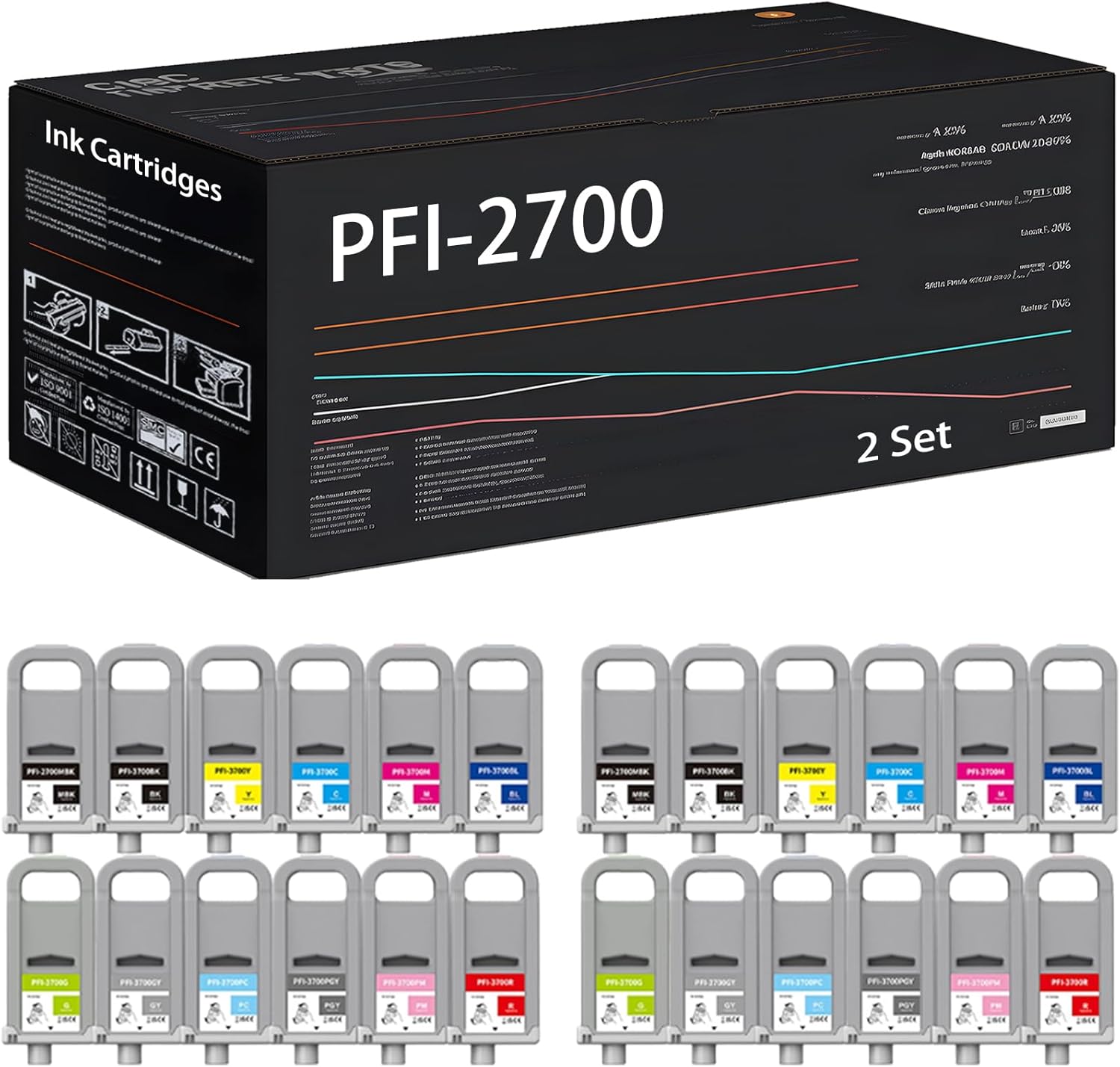 UVUMB Compatible with Canon PFI-2700 Ink Cartridges Work for Canon imagePROGRAF GP-2000 GP-4000 PRO-2600 PRO-4600S Printers (2 Set)