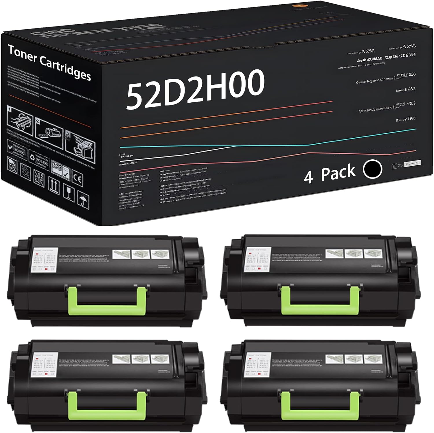 UVUMB 52D2H00 Toner Cartridges Compatible for Lexmark MX812de MX812dpe MX810dtfe MX812dpe MX812dxfe MX810dxe Printers (4 Pack Black)