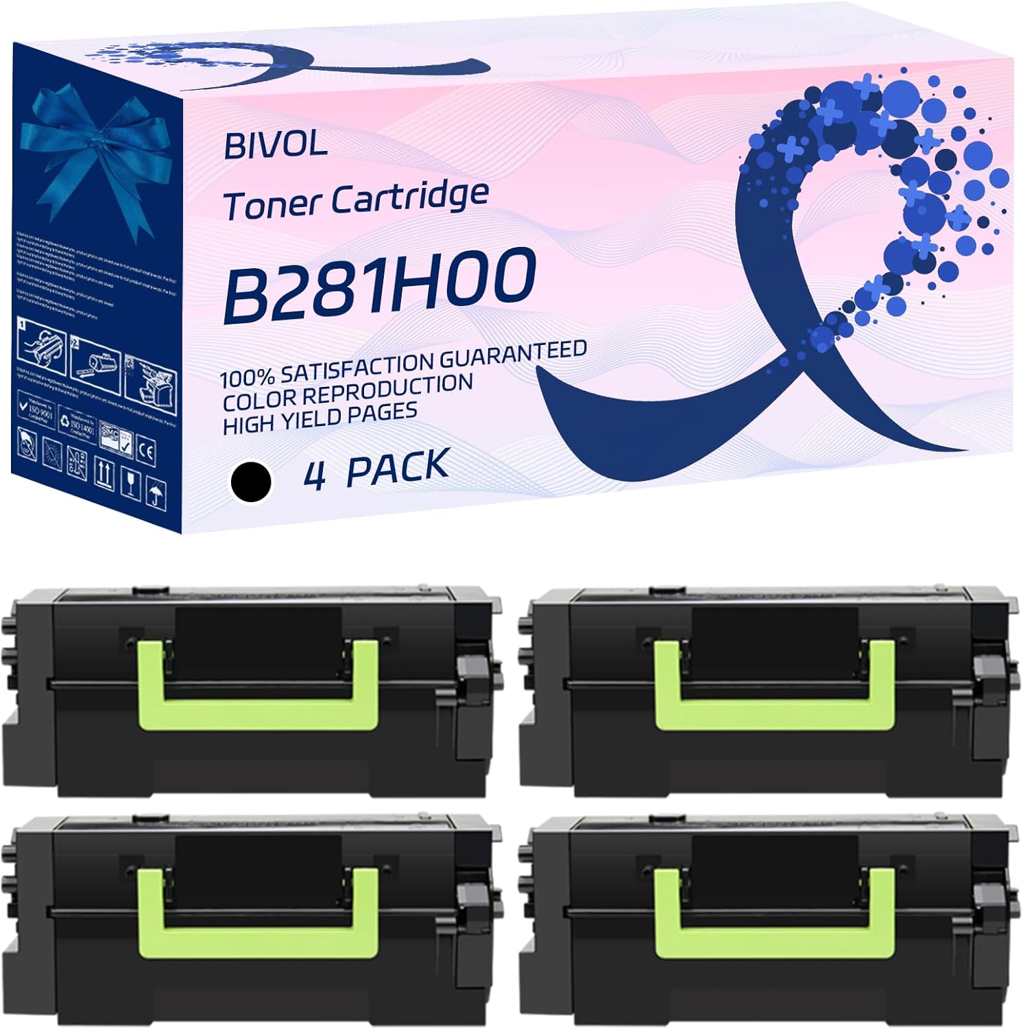 BIVOL B281H00 Toner Cartridge Compatible for Lexmark B2865dw Printers, with Chip, High Yield 25000 Pages, Vivid Colors (4 Pack Black)