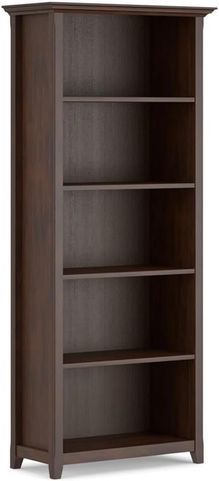Pemberly Row Contemporary Solid Wood 5 Shelf Bookcase in Russet Brown