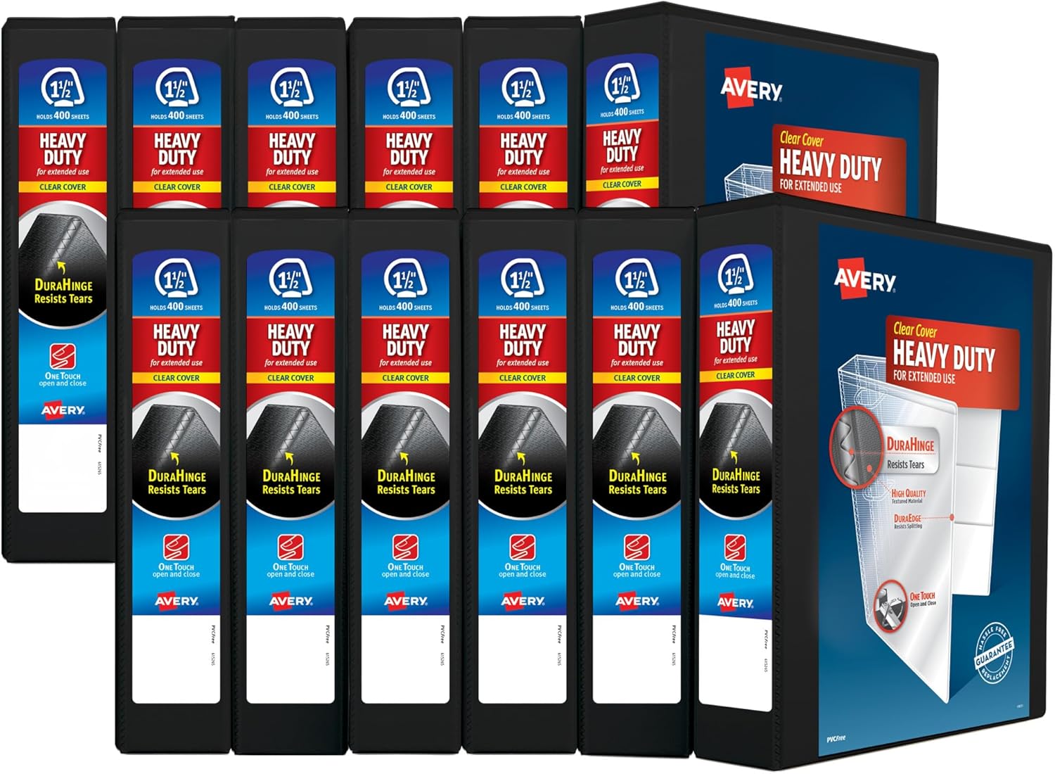 Avery Heavy-Duty 1.5 Inch Binders 3 Ring, View Binder, 1.5 Inch EZD Ring, Black, Sturdy (12-Pack of 79695)