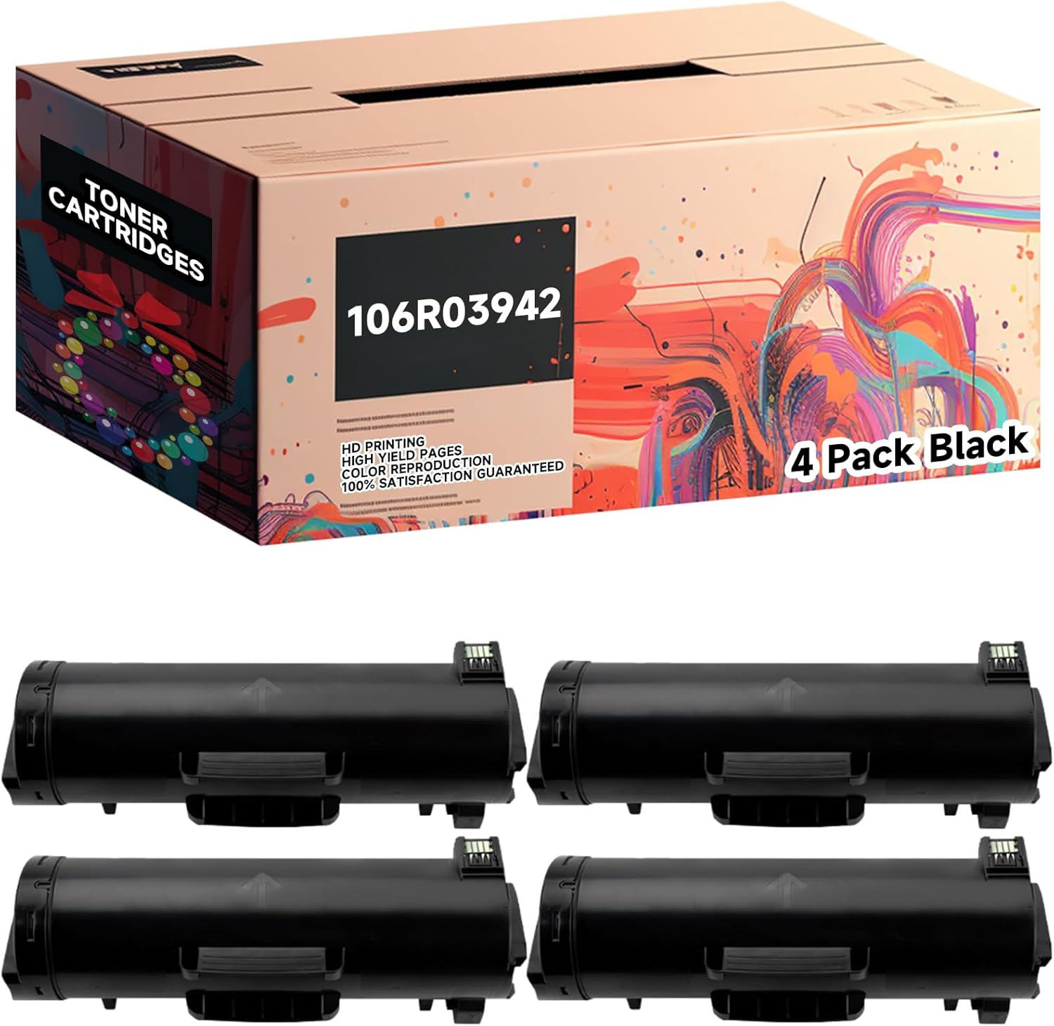 Compatible with Xerox VersaLink B600 B605 B610 B615 Black Toner Cartridges, 106R03942 Toner Supply, High Yield 30500 Pages Affordable Reliable (4 Pack Black)