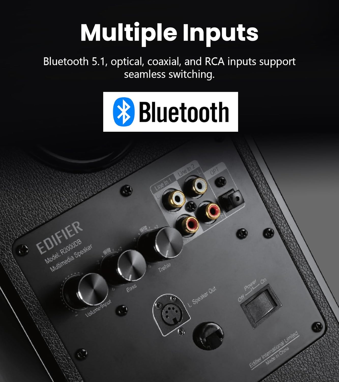 Edifier R2000DB Active Bluetooth Bookshelf Speakers - Optical Input - 2.0 Wireless Near-Field Studio Monitor Speaker - 120 Watts RMS with 53 Large Woofer Black