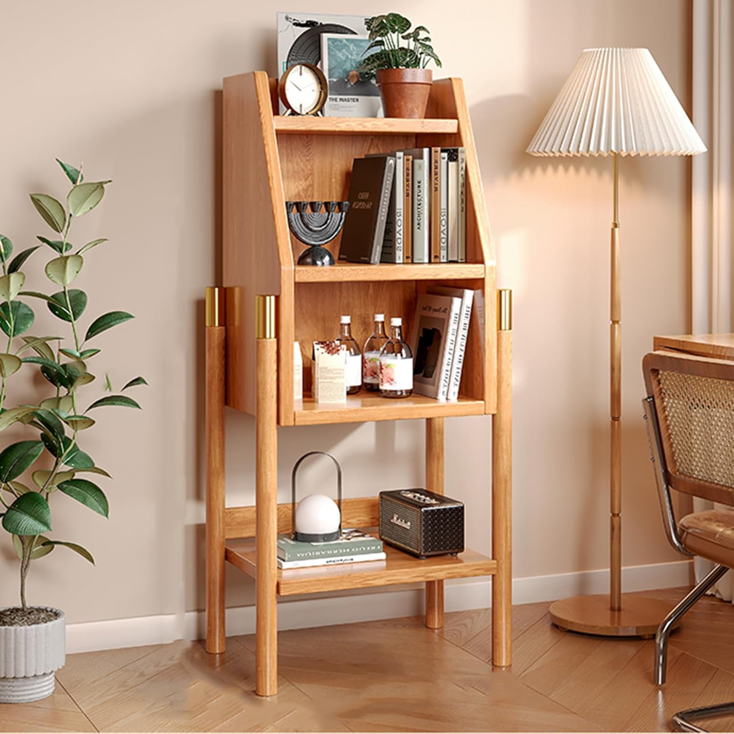 TruRim Bookshelf Shelves Small Bookshelves Against The Wall Living Room TV Side Cabinet Floor-to-Ceiling Bookcase Storage Display Storage Cabinets (Burlywood,Layer 4 A), SG-890662