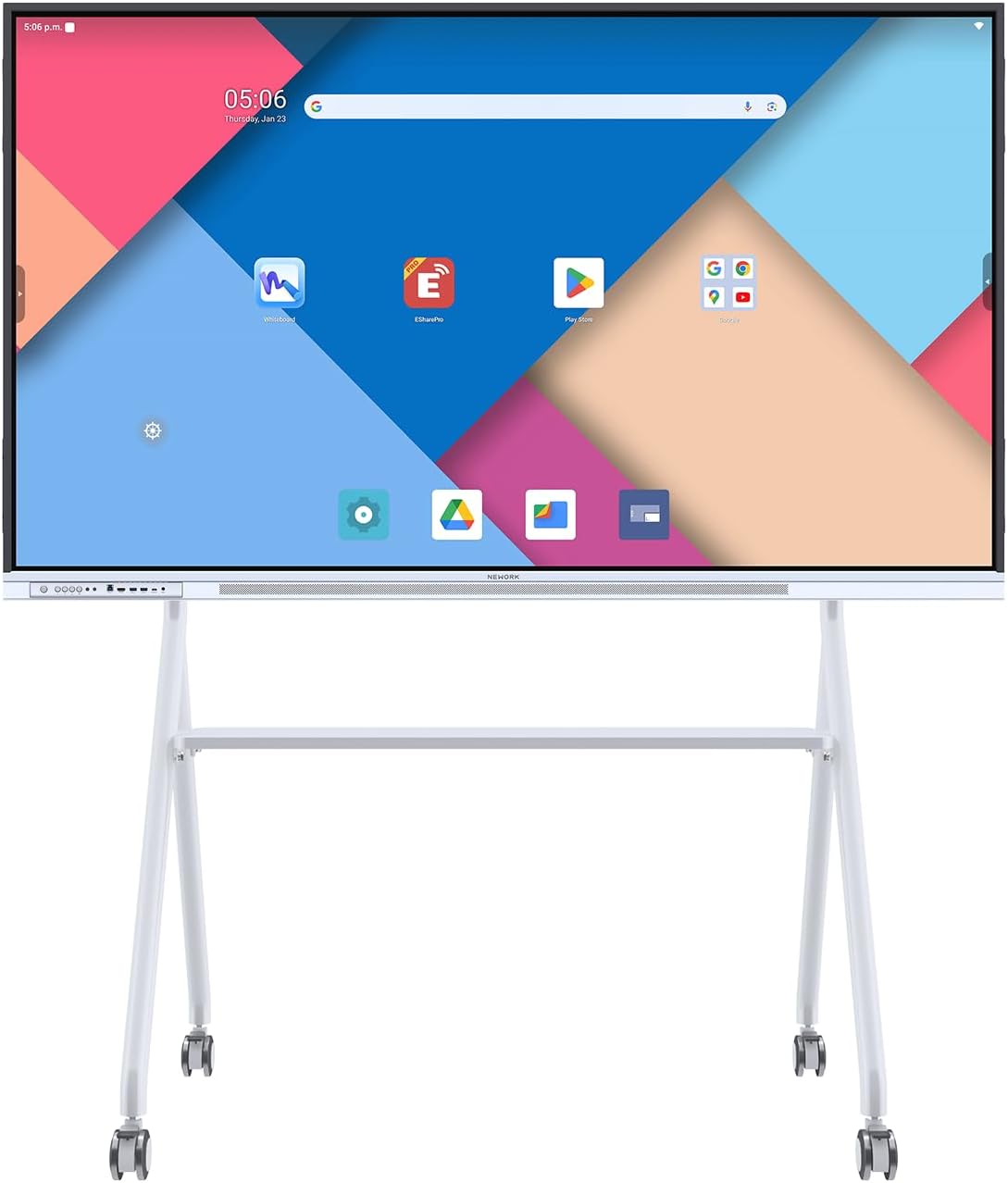 NEWORK Smart Board with Mobile Cart, 75 Inch Digital Whiteboard for Classroom and Office, NewBoard 4K Interactive Whiteboard with Google EDLA-Certified, Android 14, 8+64 GB, Google Play