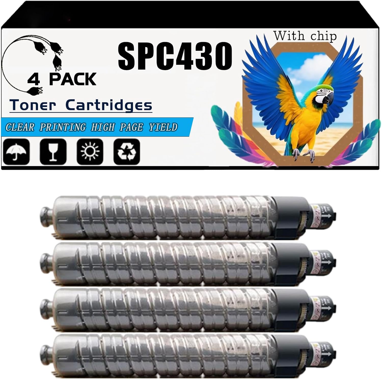 KYTGV Compatible for Ricoh SP C440DN Aficio SP C430DN SP C431DN SP C431DN-HS Printers, SPC430A Toner Cartridges, High-Yield 24000 Pages, Strong Print Clarity (4 Pack Black)