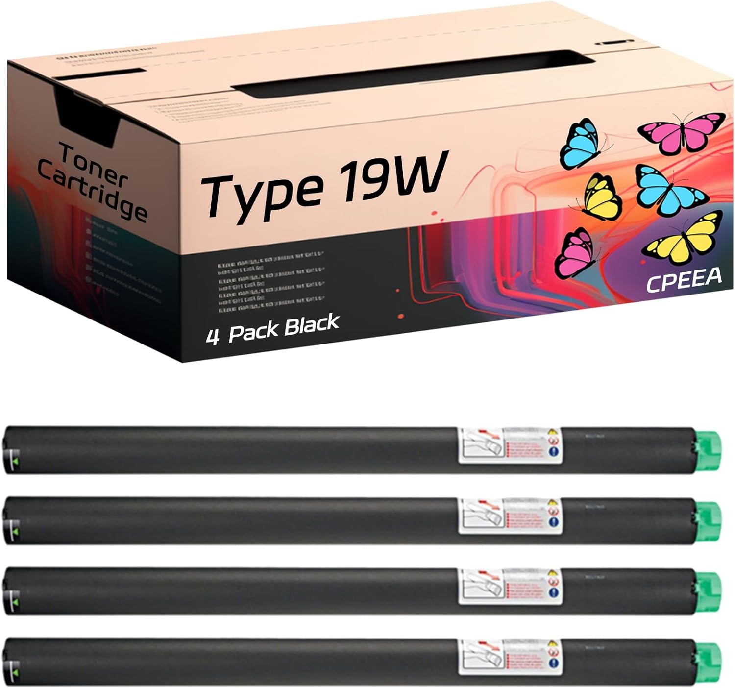 Compatible for Ricoh Type 19W Toner Cartridge Work for Ricoh Imagio Wide 6020 7040 imagio MP W2400 W2400SP W2401 Printers, with Chip, High Yield 36000 Pages, Clear Printing (4 Pack Black)