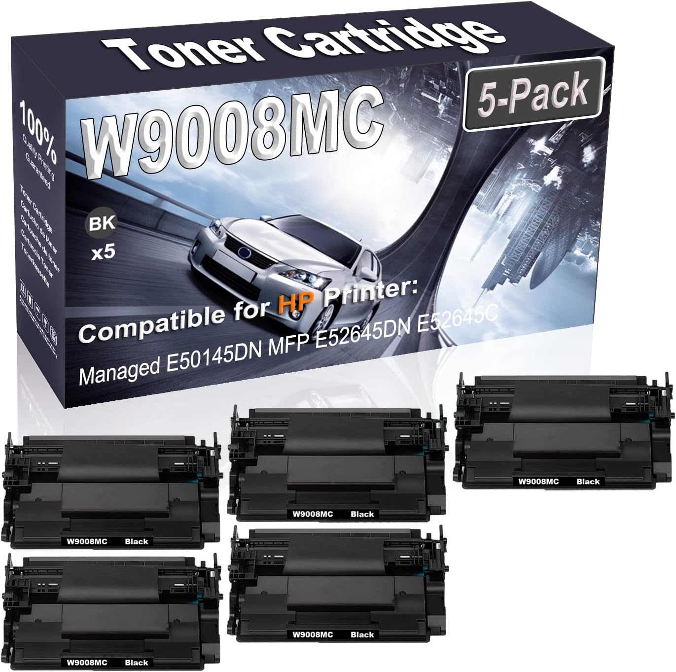 5-Pack (Black) Compatible High Yield W9008 W9008MC Printer Cartridge use for HP Managed E50145DN MFP E52645DN E52645C Printer