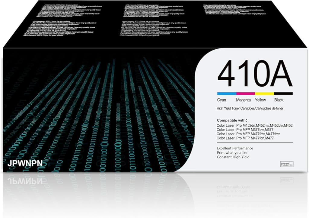 410A Toner Cartridges 4-Pack (C/M/Y/K) with Chip - Compatible 410A 410X Toner Cartridge Replacement for HP Color Pro MFP M477fnw M477fdw M477fdn M452dn M452dw M452nw Printer