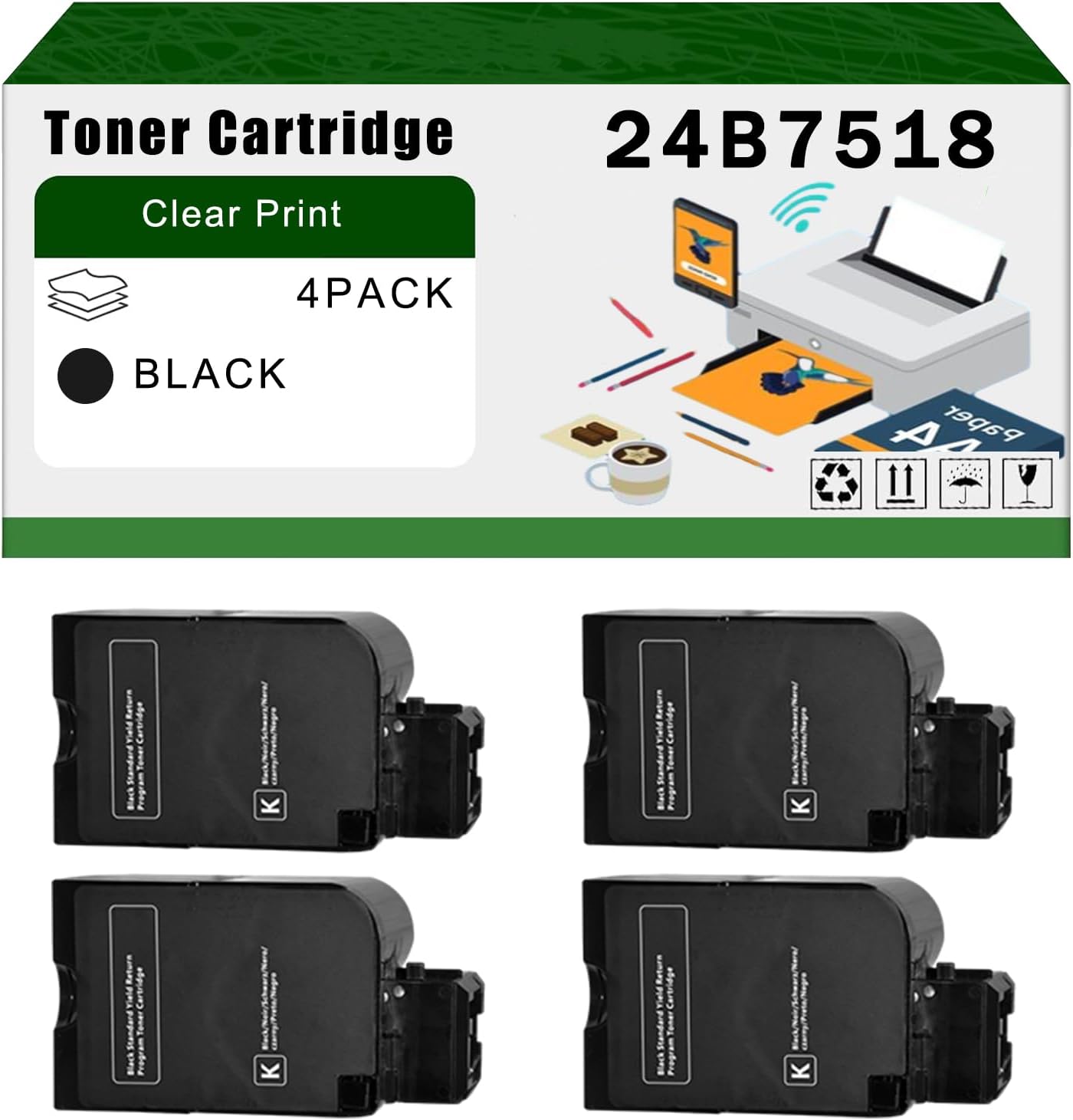 Compatible for Lexmark 24B7518 24B7515 24B7516 24B7517 Toner Cartridge XC4342 XC4352 Printers, High Yield 35000 Pages Bright Clear Colors (4 Pack Black)