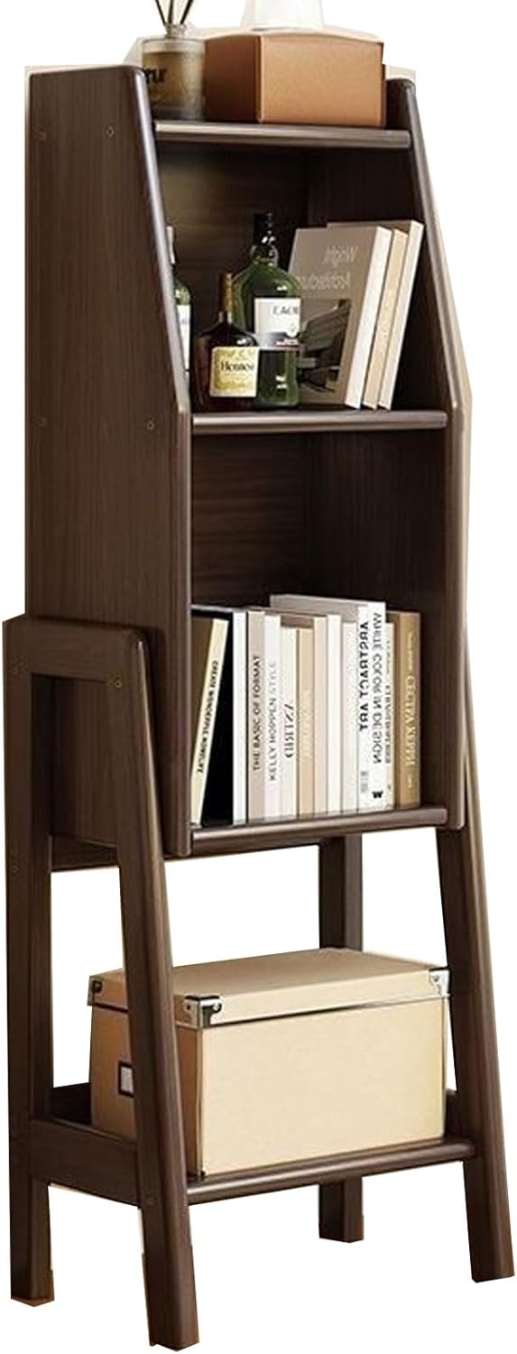 KXKJRYB 5-Tier Dark Wood Bookcase Curved Top Open Shelves Black Woven Drawers Brown Handles Retro Storage for Living Room Office