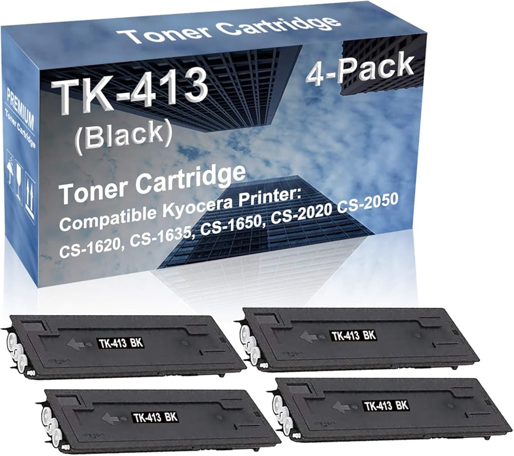 4-Pack Compatible High Yield CS-2050 Laser Printer Toner Cartridge Replacement for Kyocera TK413 (TK-413) Printer Cartridge (Black)