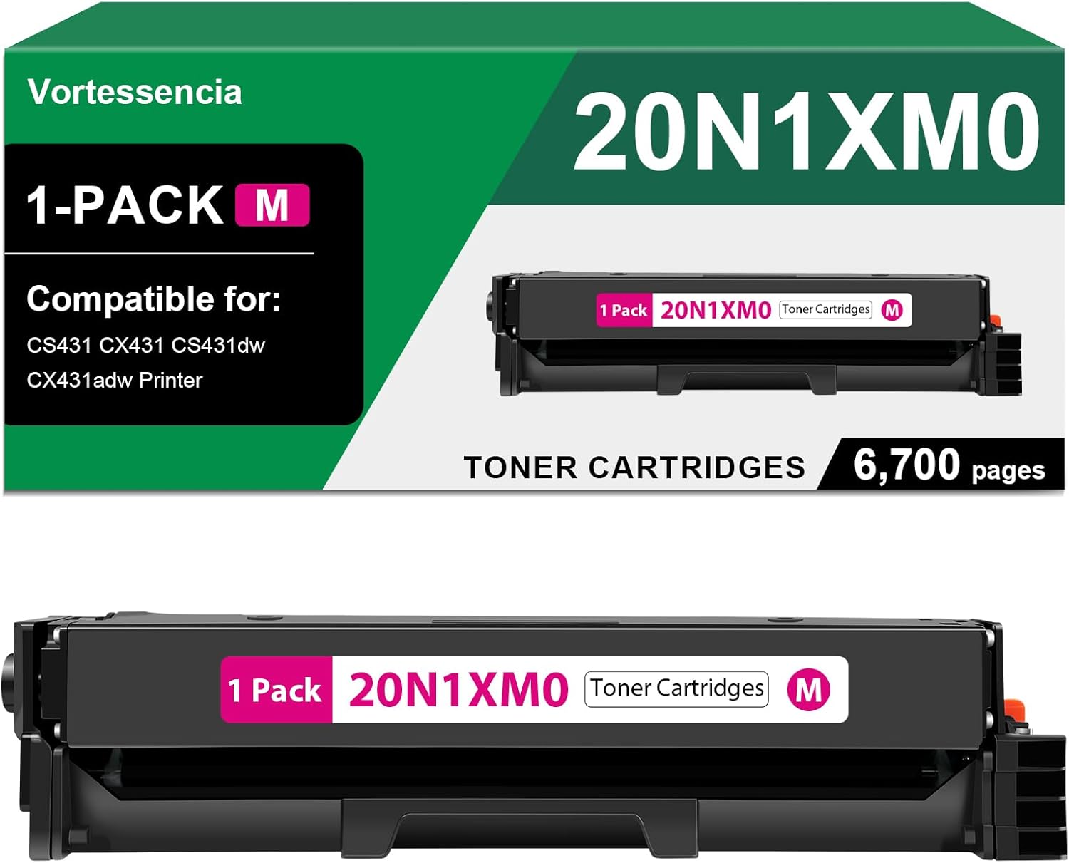 Vortessencia 20N1XM0 High Yield Toner Cartridges Compatible for Lexmark CS431 CX431 CS431dw, CX431adw Printer, 1 Pack 6,700 Pages