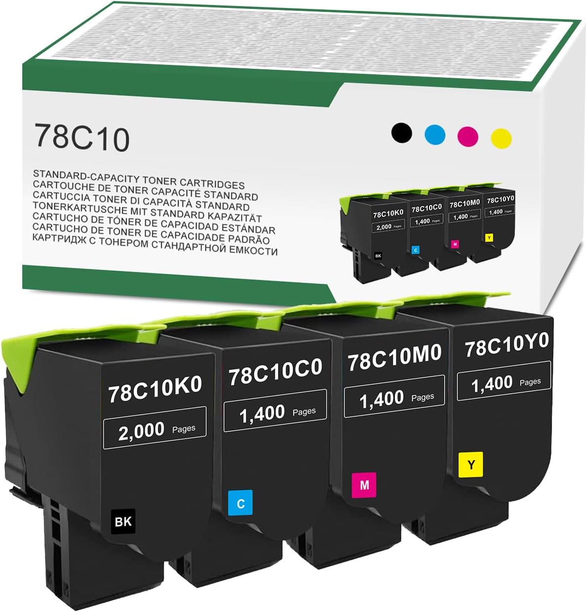 78C10 Standard Yield Black Cyan Magenta Yellow Toner Cartridge Replacement for Lexmark 78C10K0 78C10C0 78C10M0 78C10Y0 for CS421 CS521 CS622 CX421 CX522 CX622 CX625 Printer