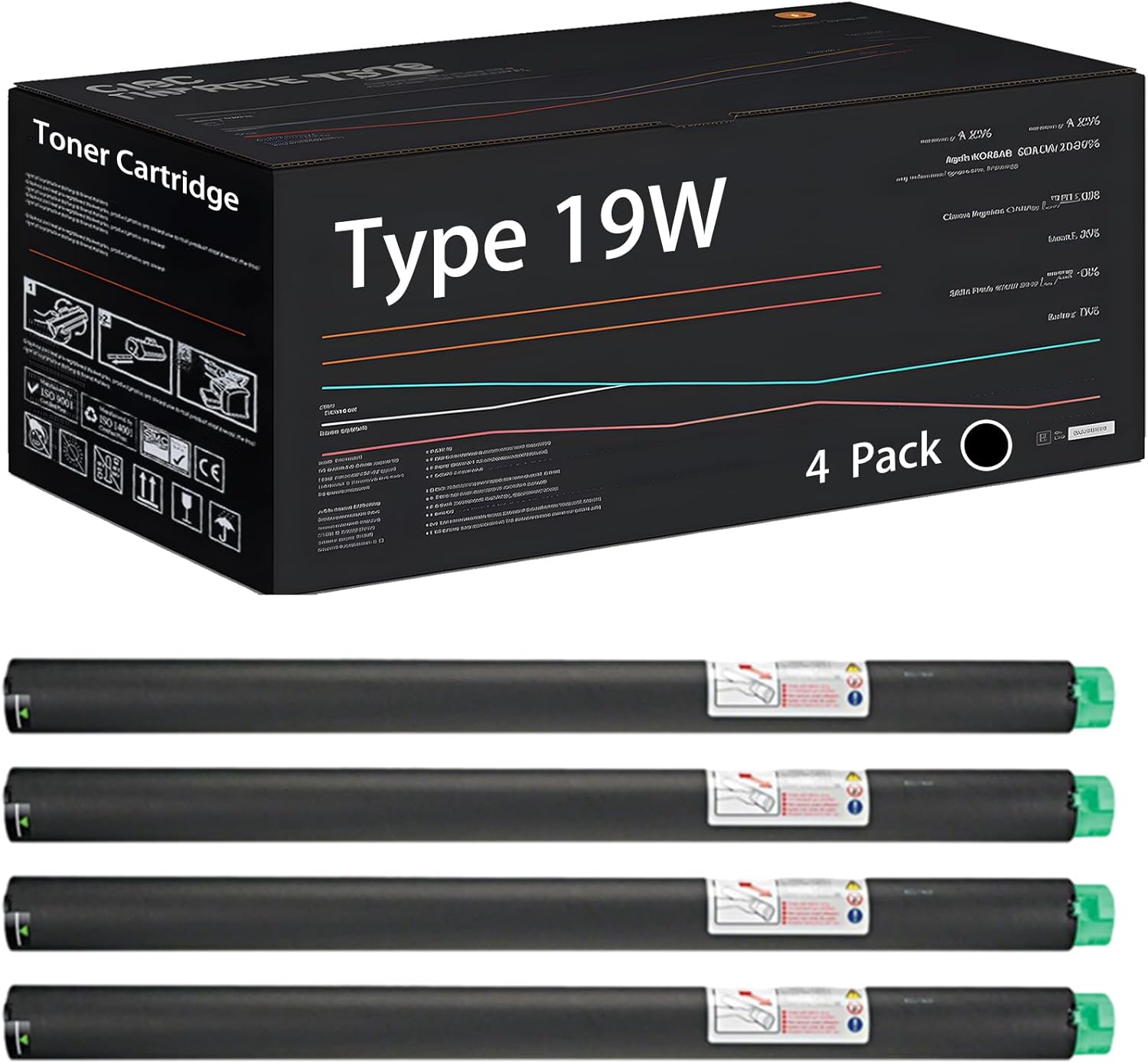UVUMB Type 19W Toner Cartridge Compatible for Ricoh Imagio Wide 6020 7040 imagio MP W2400 W2400SP W2401 Printers, with Chip, High Yield 36000 Pages, High-Definition Printing (4 Pack Black)
