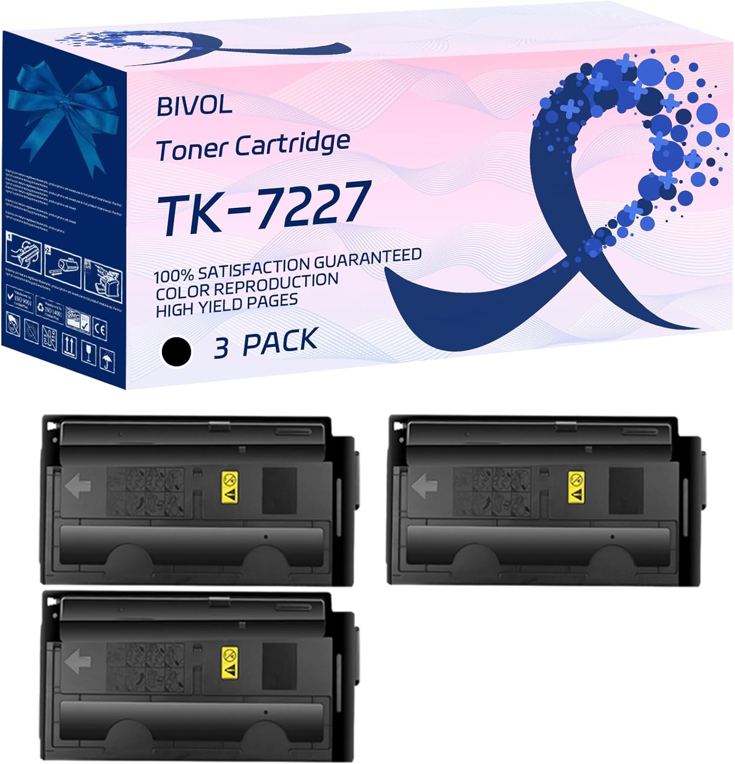 BIVOL TK-7227 Toner Cartridge Compatible for Copystar CS4012i Printers, with Chip, High Yield 45000 Pages, Vivid Colors (3 Pack Black)
