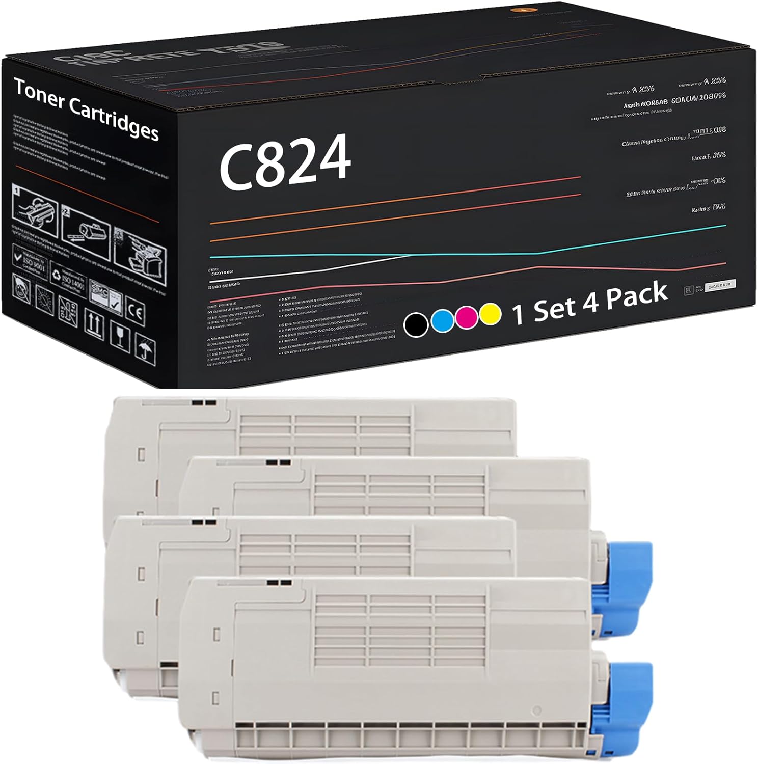 UVUMB C824 Toner Cartridges Compatible for Okidata OKI C824N C834NW C844DNW C835DNWT Printers, with Chip, High Yield 10000 Pages, High-Definition Printing (Multicolor)