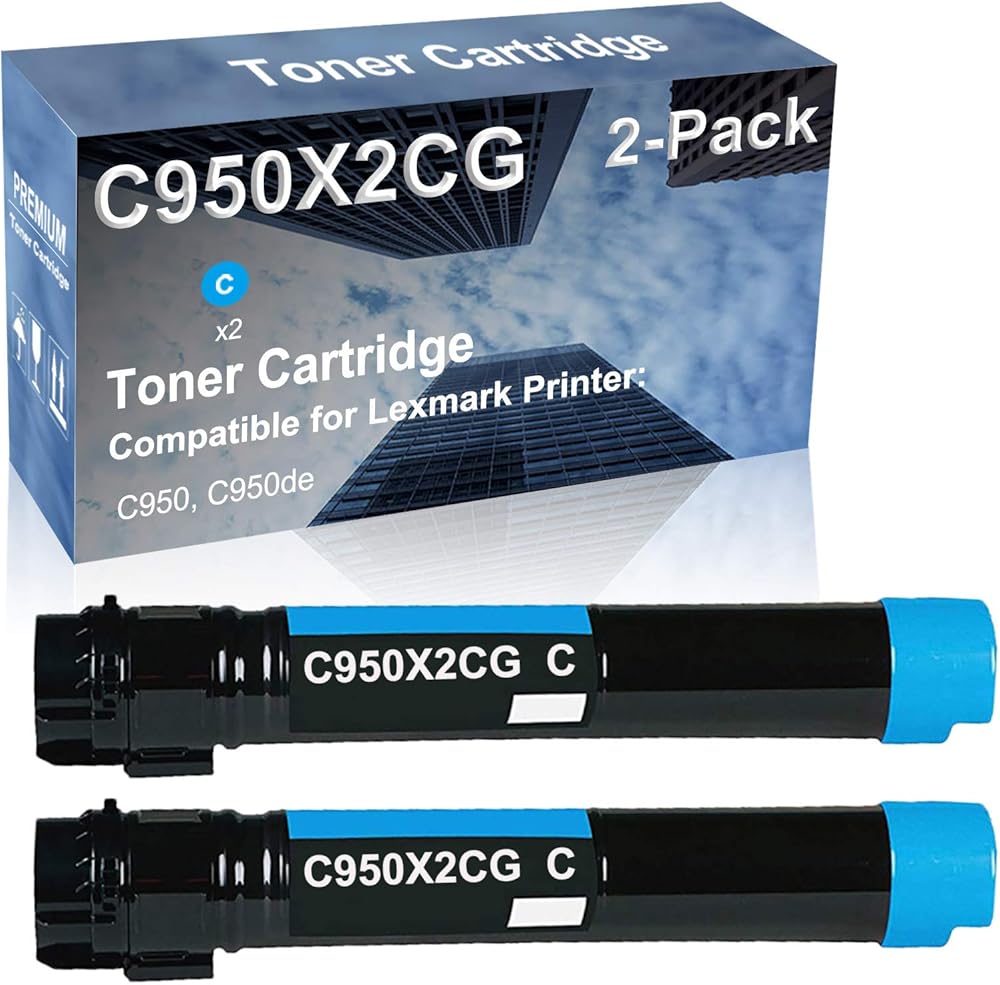 2-Pack (Cyan) Compatible C950, C950de Printer Toner Cartridge High Capacity Replacement for C950X2CG Toner Cartridge