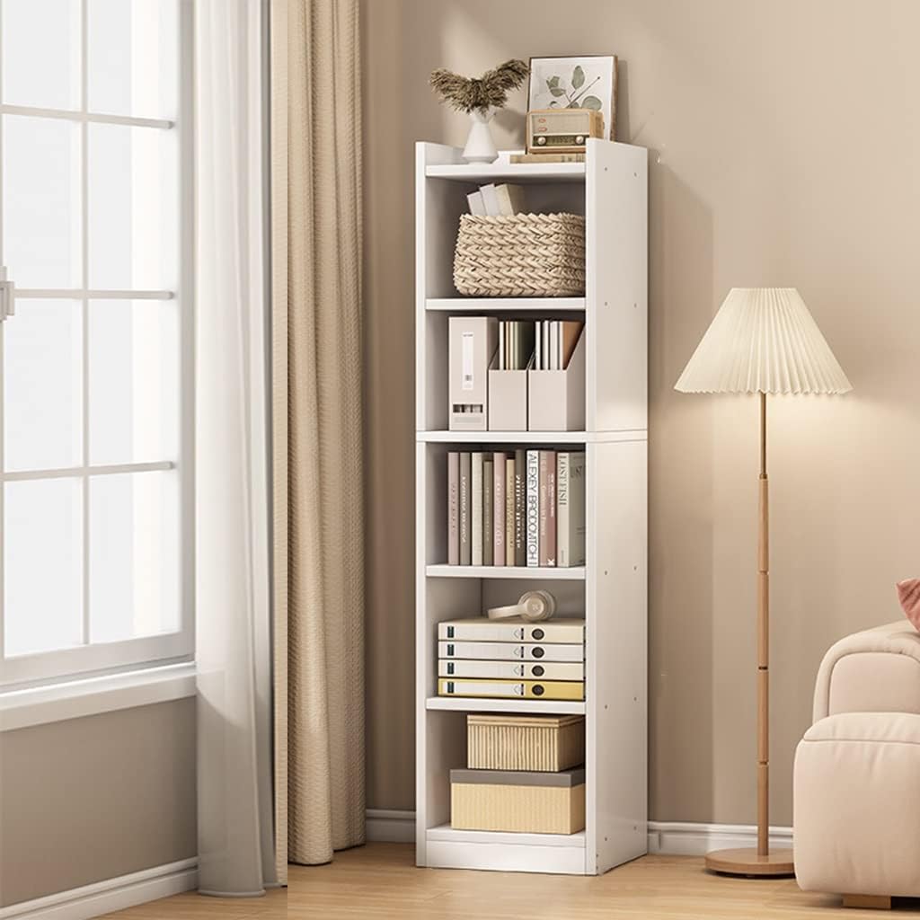 FKHFTI Tall Narrow Bookcase, Corner Bookshelf 5/6 Tier Cube Display Shelf Multi-Space Storage Compartment Units Corner Cabinet for Living Room, Study and Office (White 5 Layers)