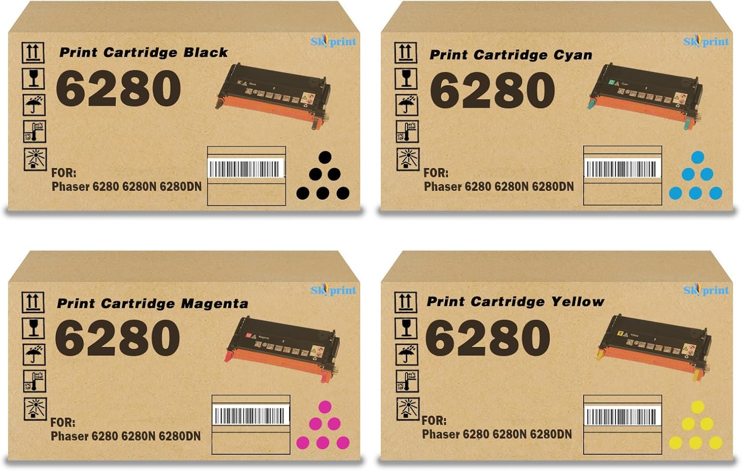 SkyPrint Compatible 6280 Toner High Yield Toner Cartridge Black Cyan Magenta Yellow Replacement for Xerox Phaser 6280 6280N 6280DN Printer.106R01392 106R01393 106R01394 106R01395
