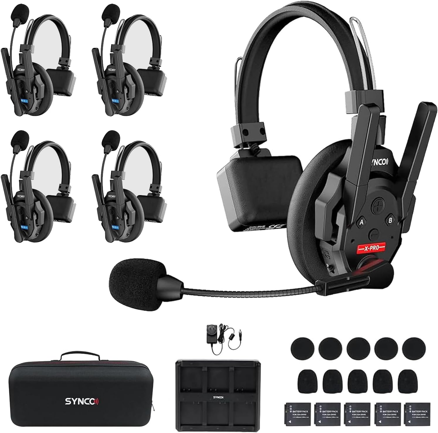 SYNCO XTalk XPro5 Wireless Intercom Headset System with Antenna Enhanced Signal Reception Support 500m/1640ft 2.4GHz 5-Person Team Communication Noise Reduction Film Documentary TV Production