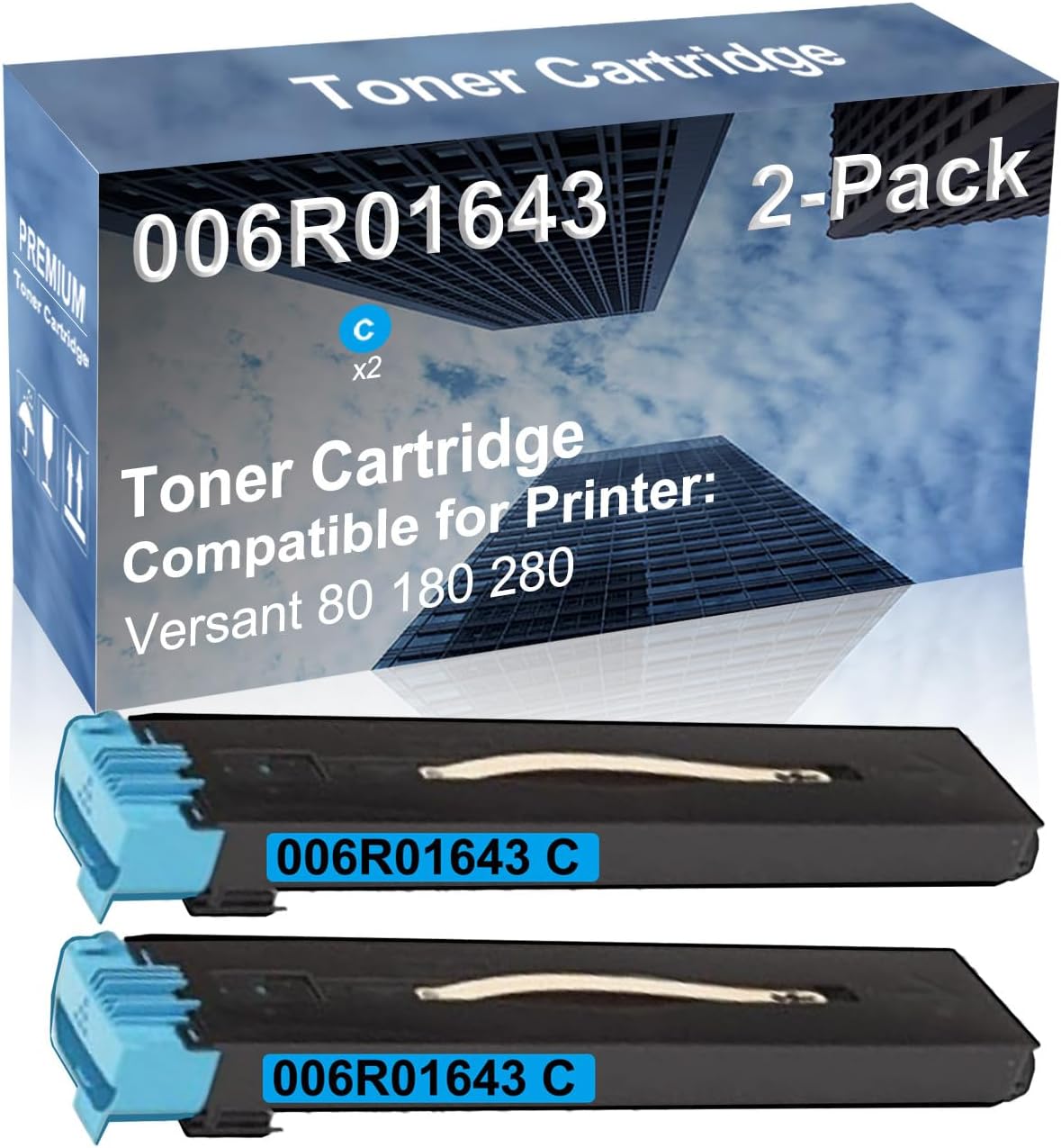 2-Pack (Cyan) Compatible High Yield 006R01643 Laser Printer Toner Cartridge Used for Versant 80 180 280 Printer