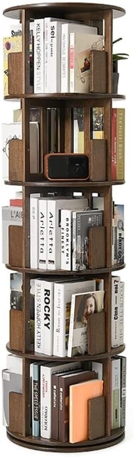 ZHANGLEIYV Solid Wood 5-Tier Rotating Bookshelf, 360° Revolving Bookcase, Floor Standing Storage Rack for Home Office, Study Room, Multifunctional Kids and Adults